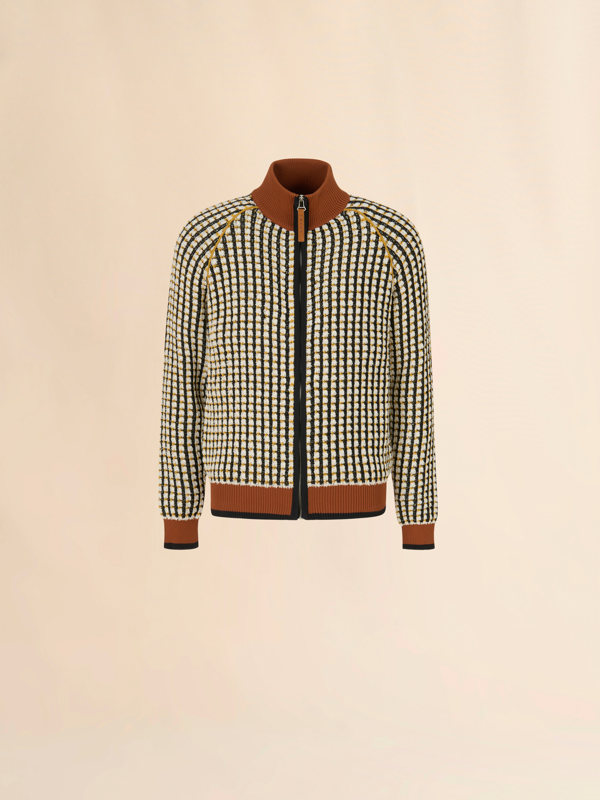 White bouclé tweed-effect jumper with zip - Pullovers - Image 1