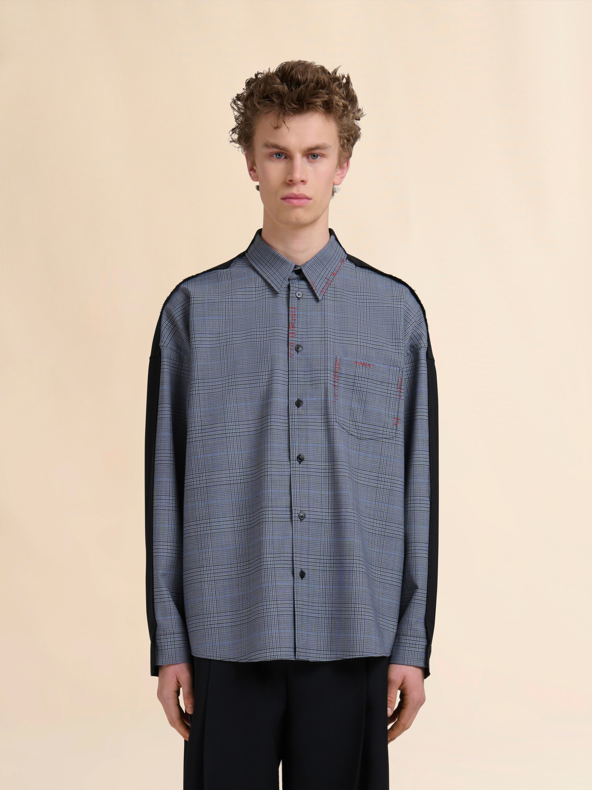 Blue tropical wool shirt with contrast back - Shirts - Image 2