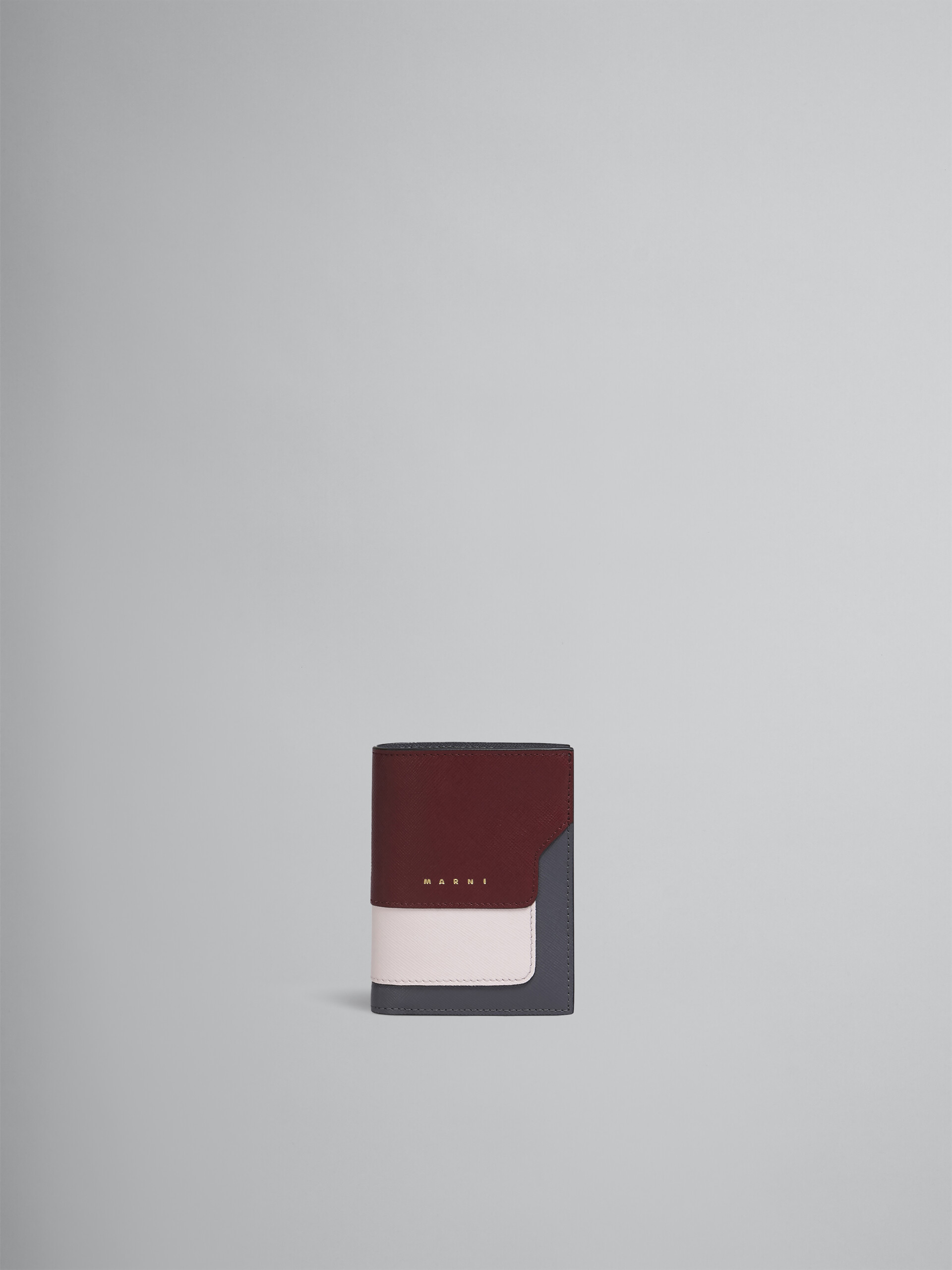 Portafoglio bi-fold in vitello saffiano rosso rosa e grigio - Portafogli - Image 1
