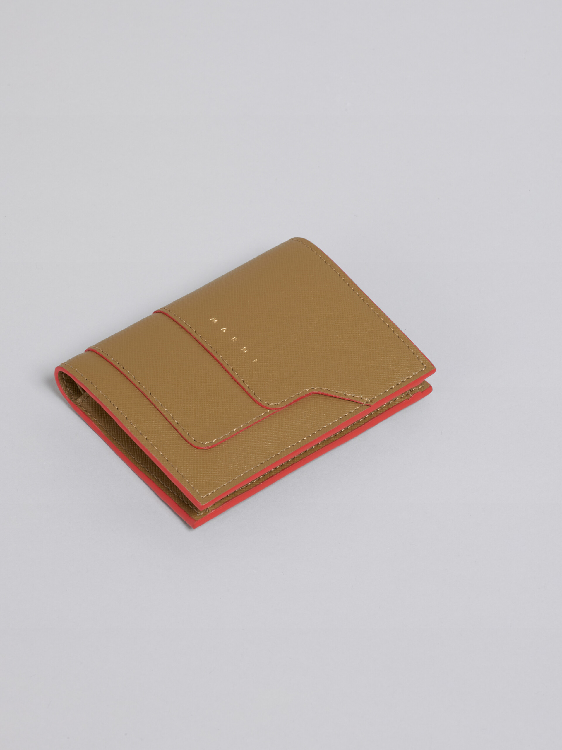 Green saffiano leather bi-fold wallet