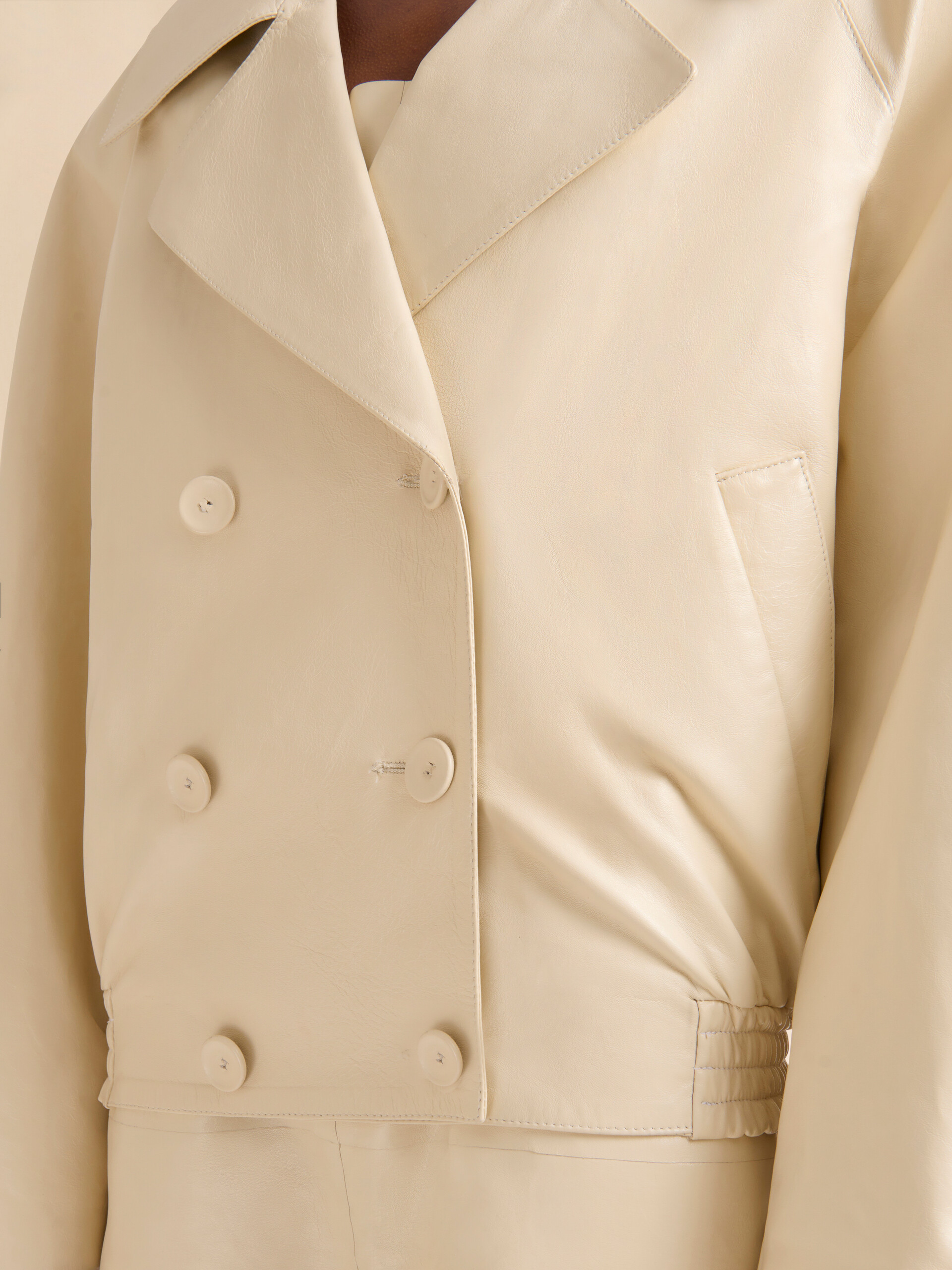 Cream leather oversized jacket - Jackets - Image 5