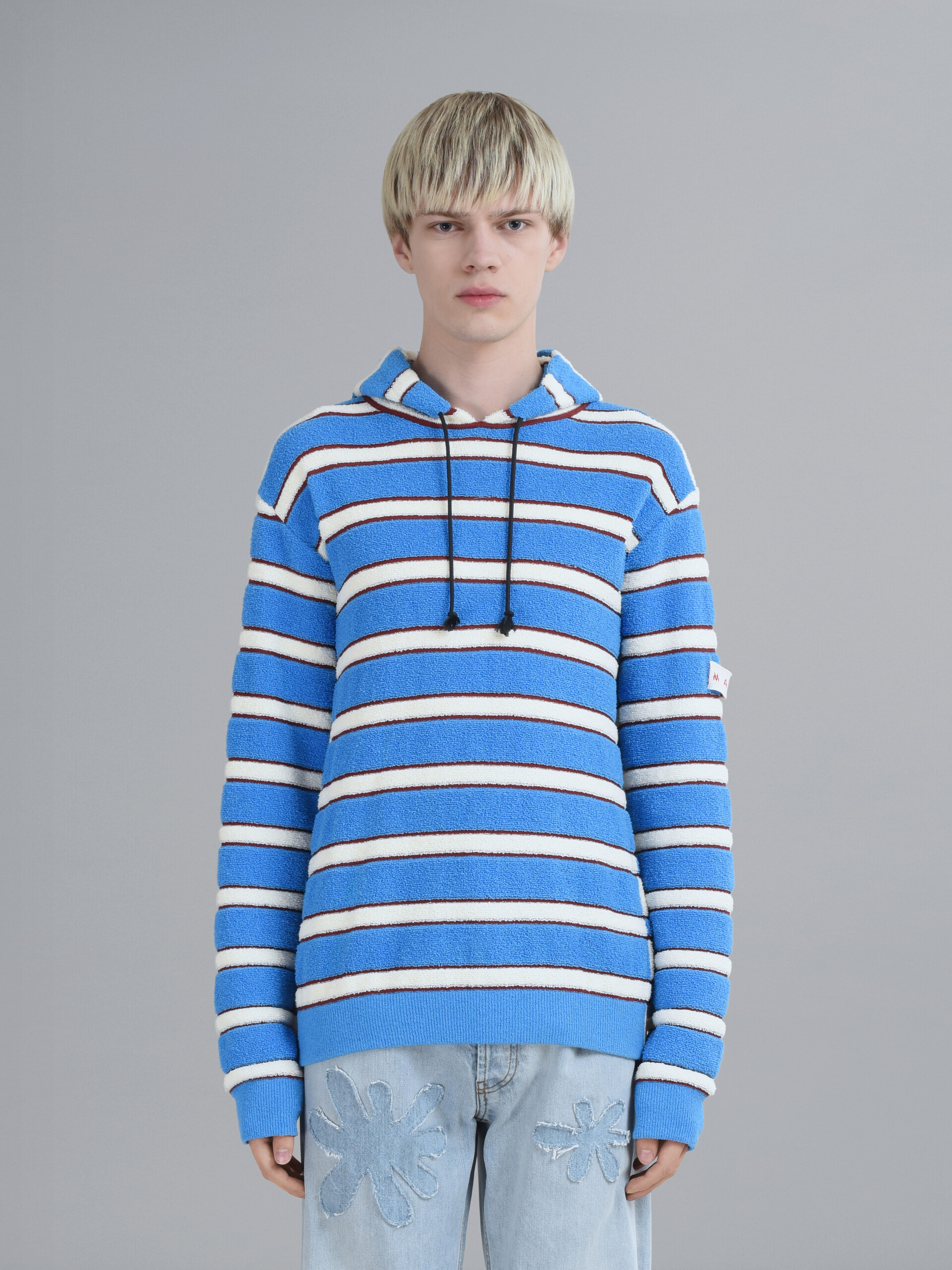 Striped terry-knit hooded sweater - Pullovers - Image 2