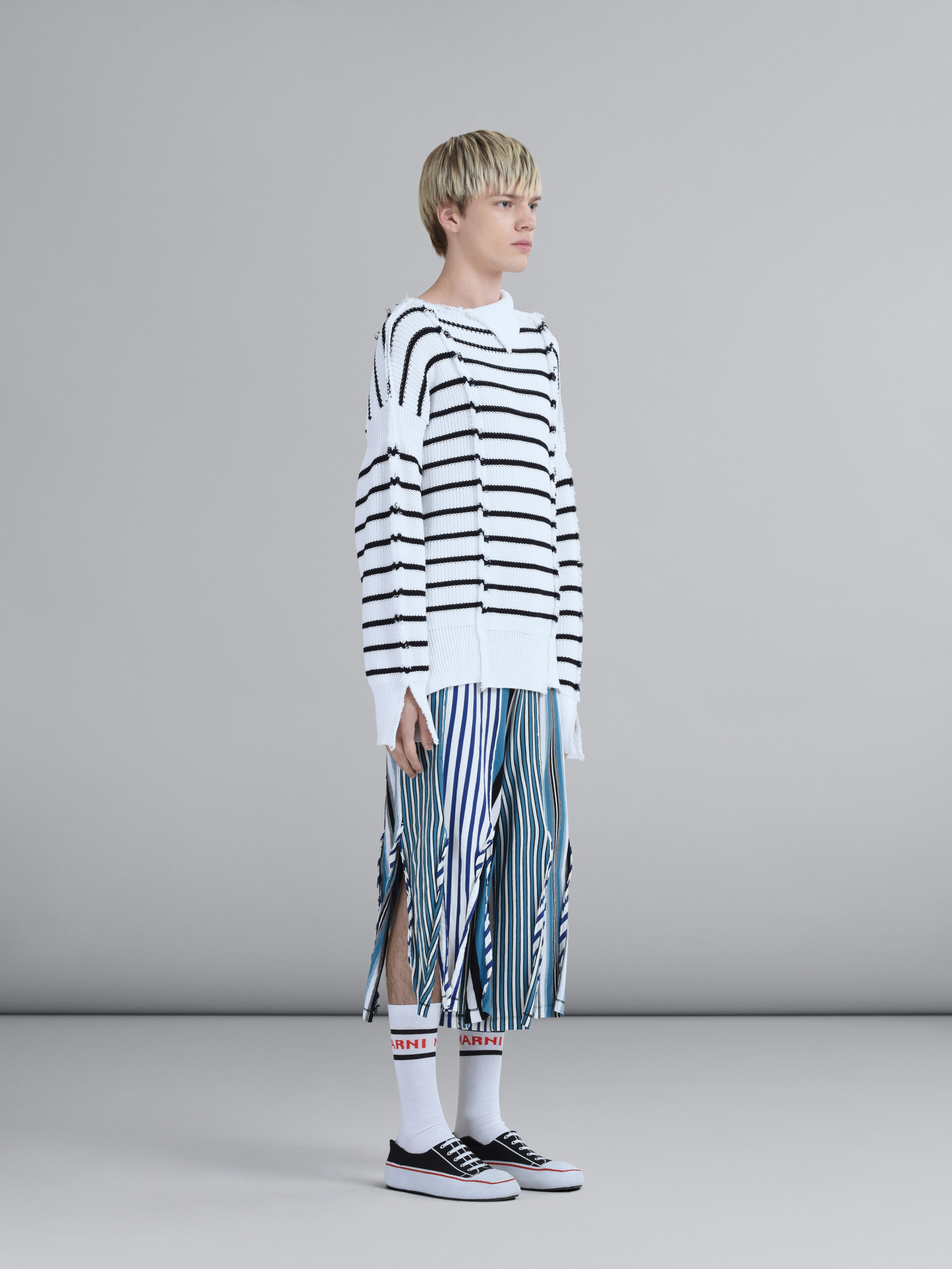 Breton stripes cotton long T-neck sweater - Pullovers - Image 5