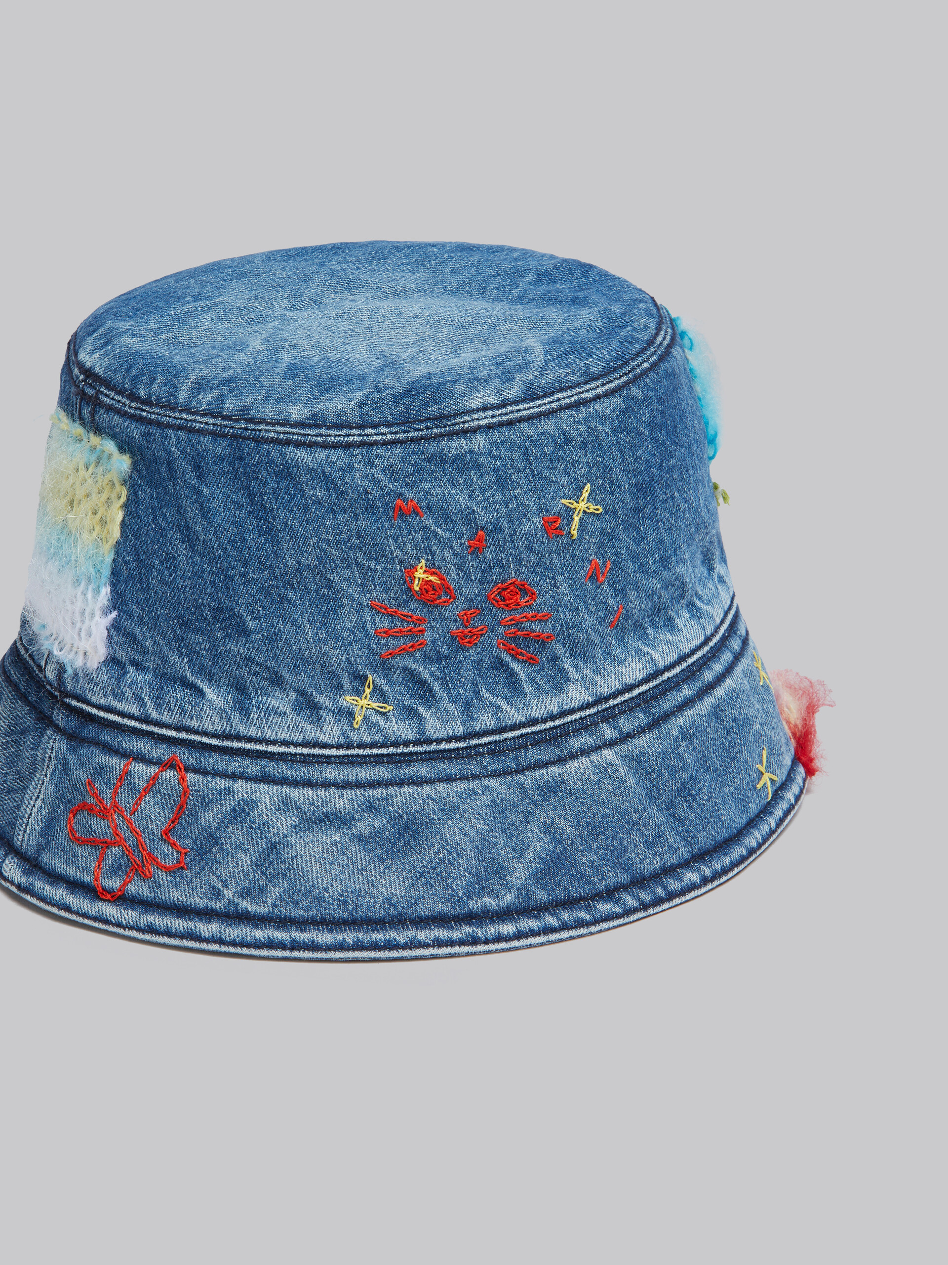 Blue bio denim bucket hat with mohair patches - Hats - Image 4