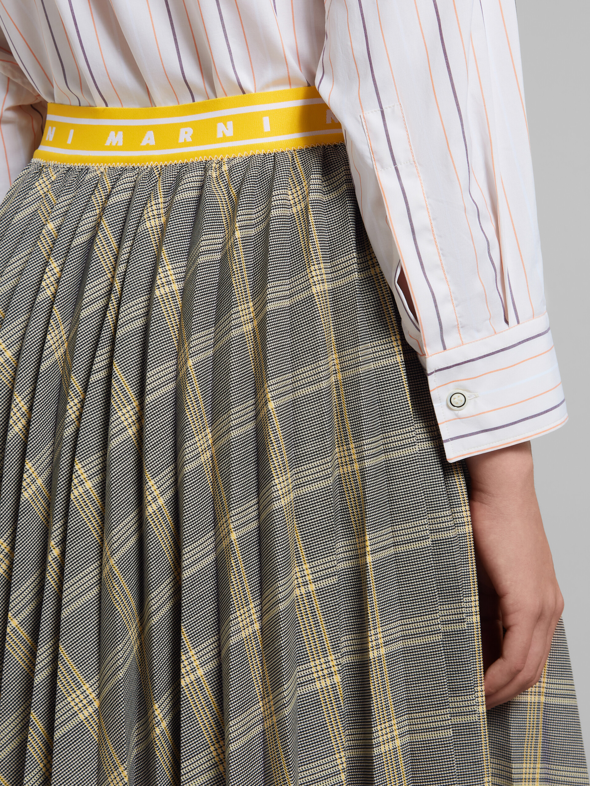 Yellow checked tech wool plissé skirt - Skirts - Image 4