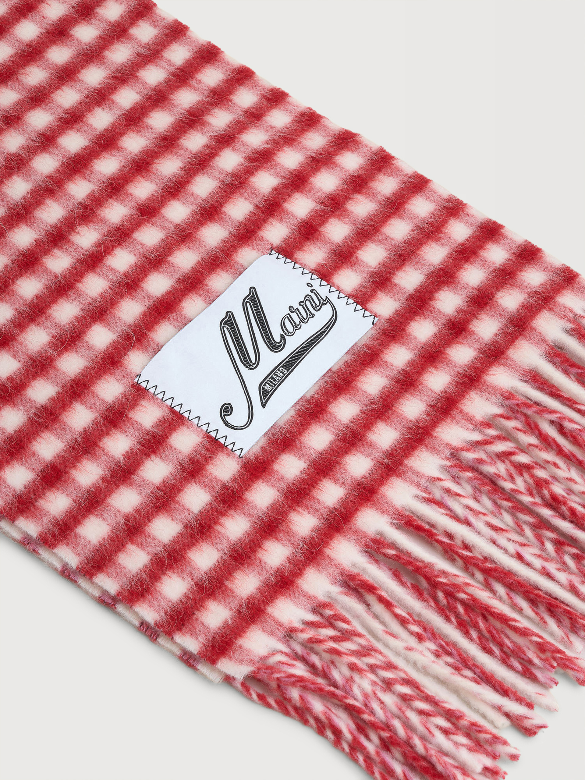 Double check wool and mohair red and white scarf - Scarves - Image 3