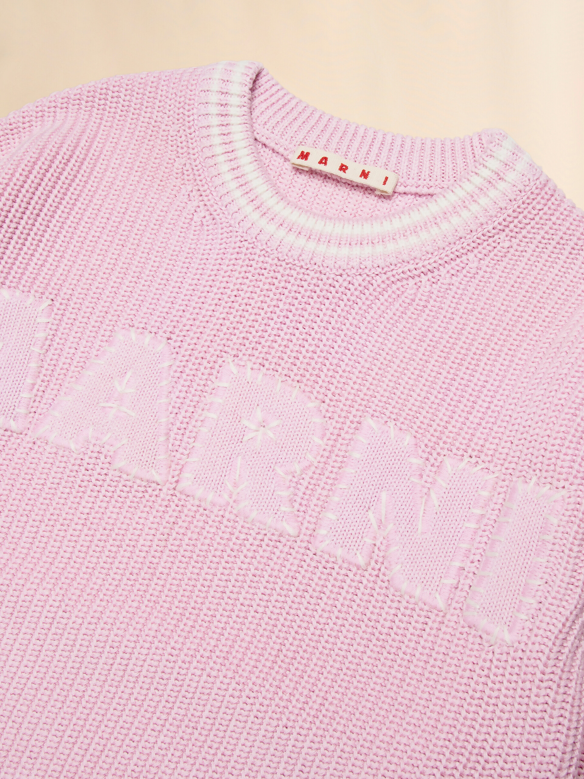 Pink cotton pullover with logo - Knitwear - Image 3