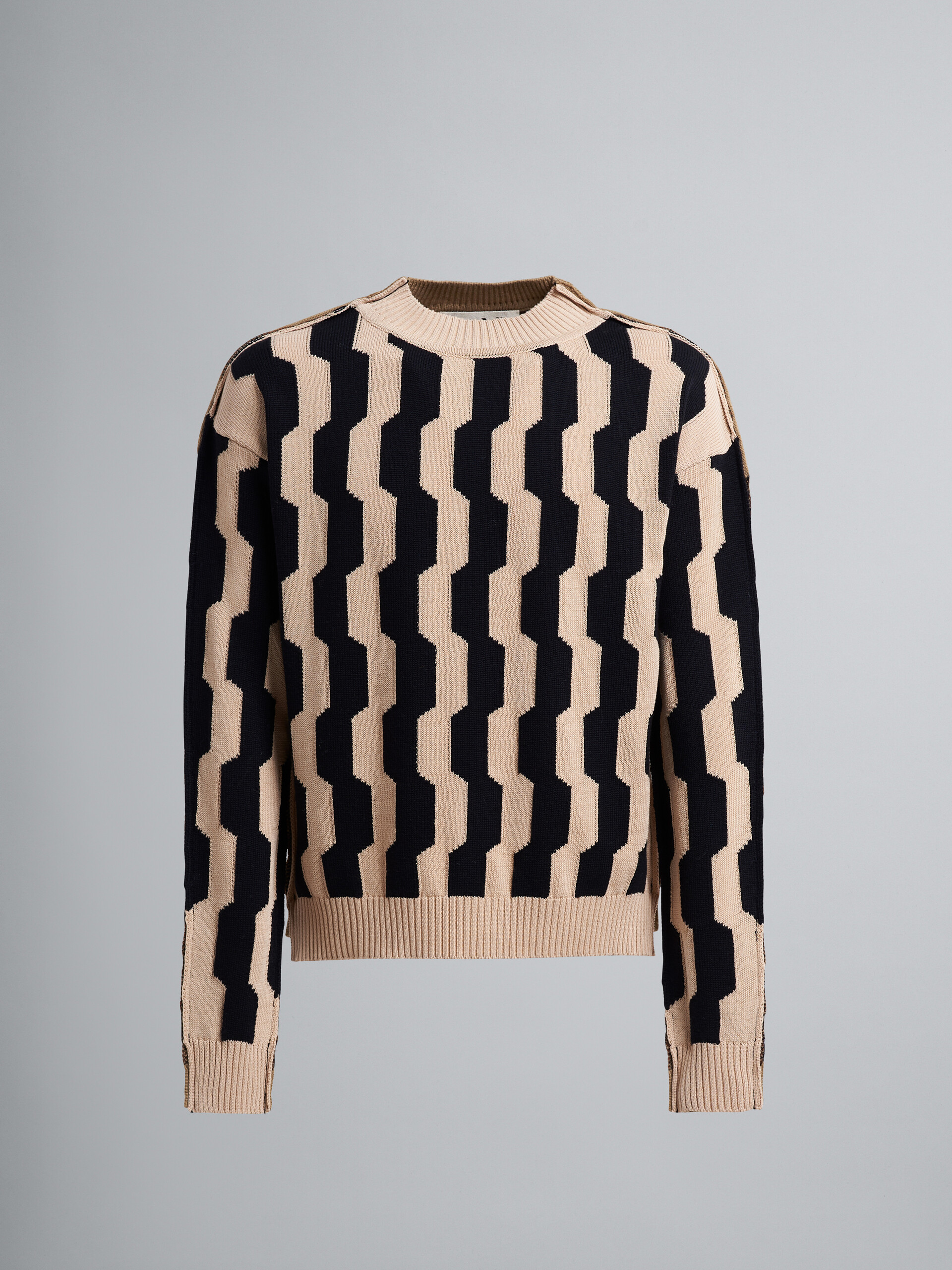 Beige and black crepe and Shetland wool sweater - Pullovers - Image 1