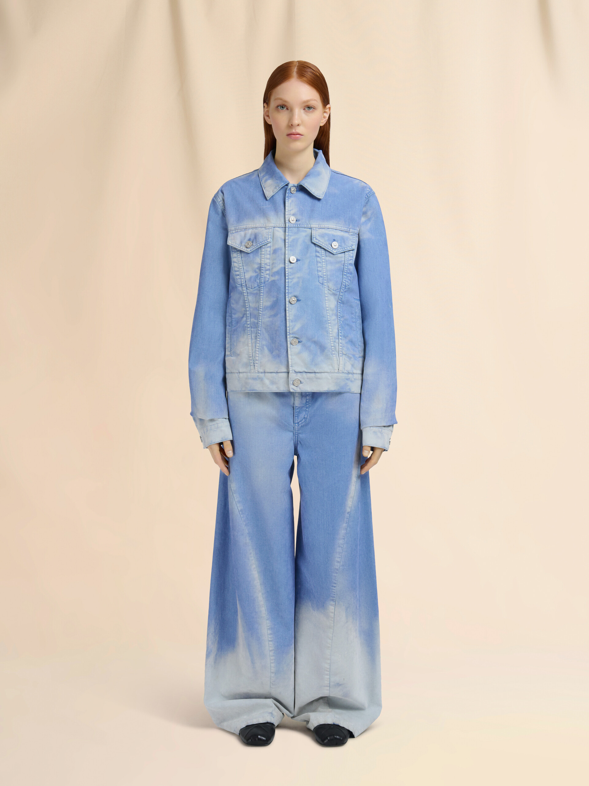 Giacca trucker in denim floccato blu chiaro - Giacche - Image 2