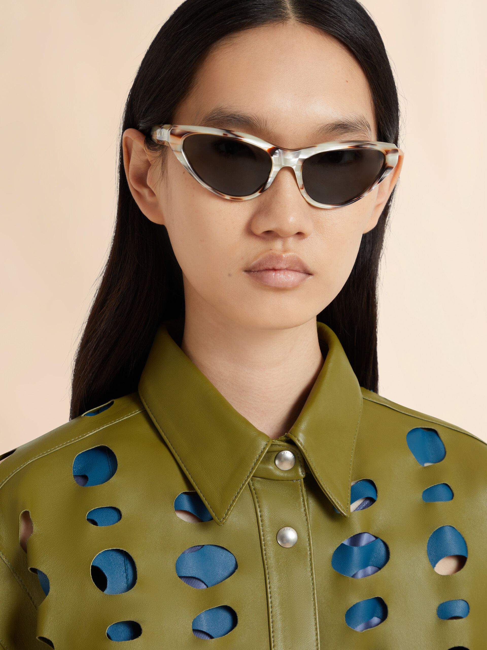 Green nappa leather shirt with cut-out detailing - Shirts - Image 4