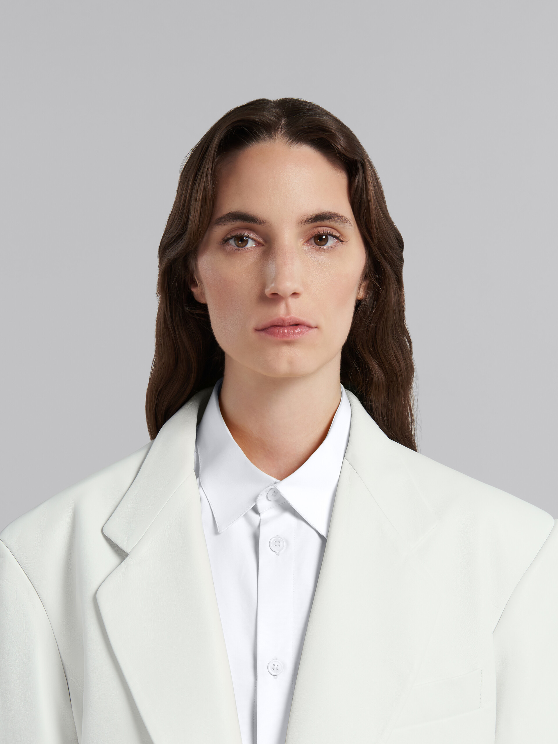 White nappa leather oversized blazer - Jackets - Image 4