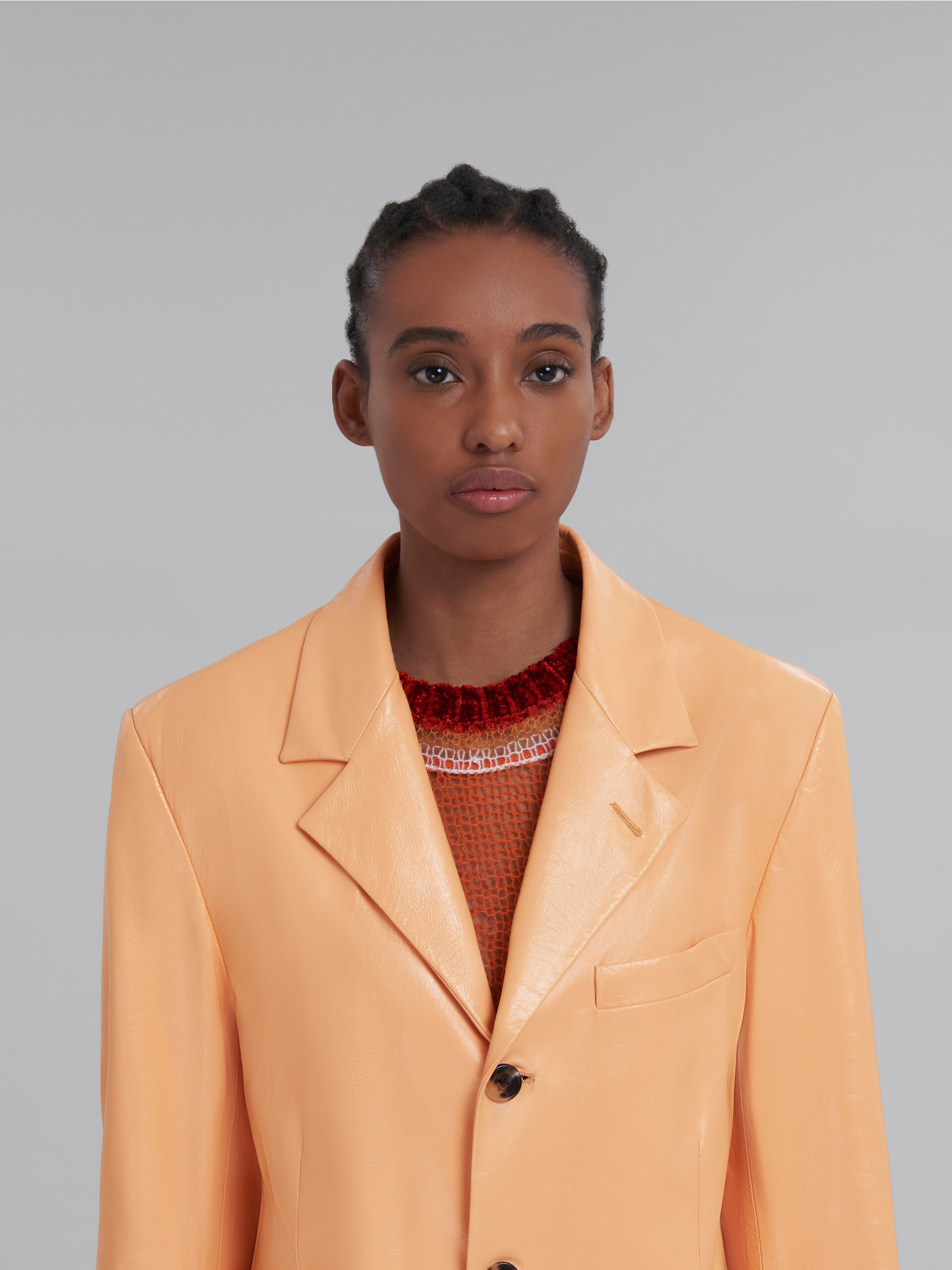Orange single-breasted leather blazer - Jackets - Image 4