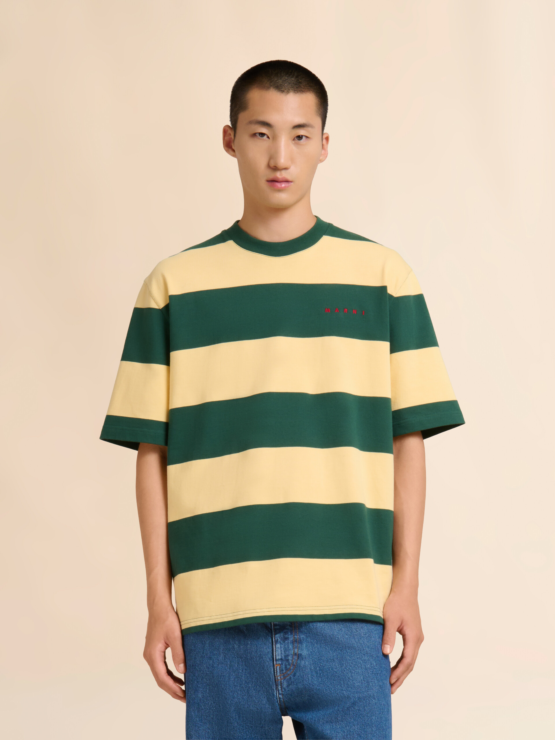 Deep blue and orange maxi-stripe cotton T-shirt - Shirts - Image 2