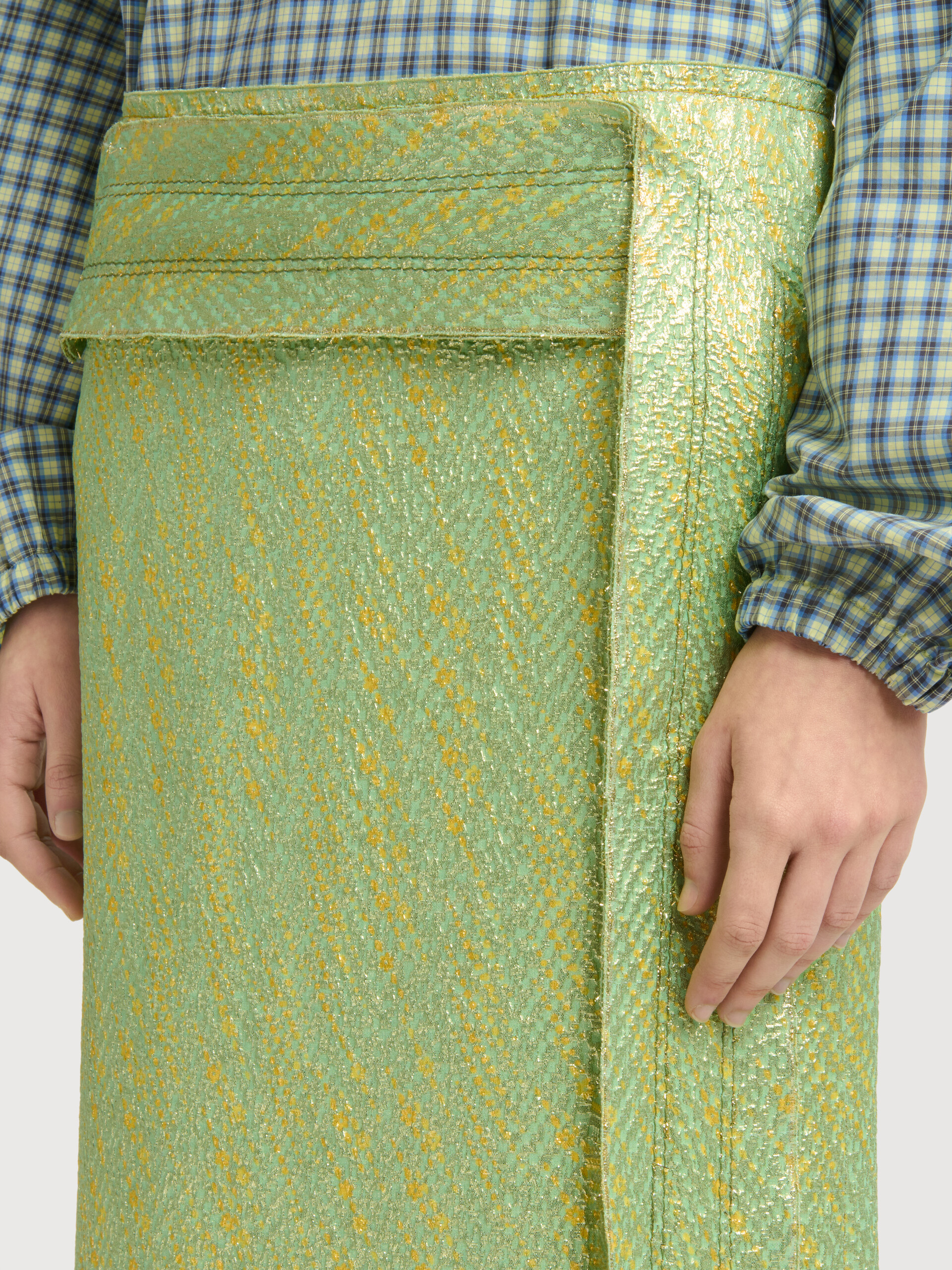 Green silk cloqu&eacute; midi skirt with panel detail - Skirts - Image 5