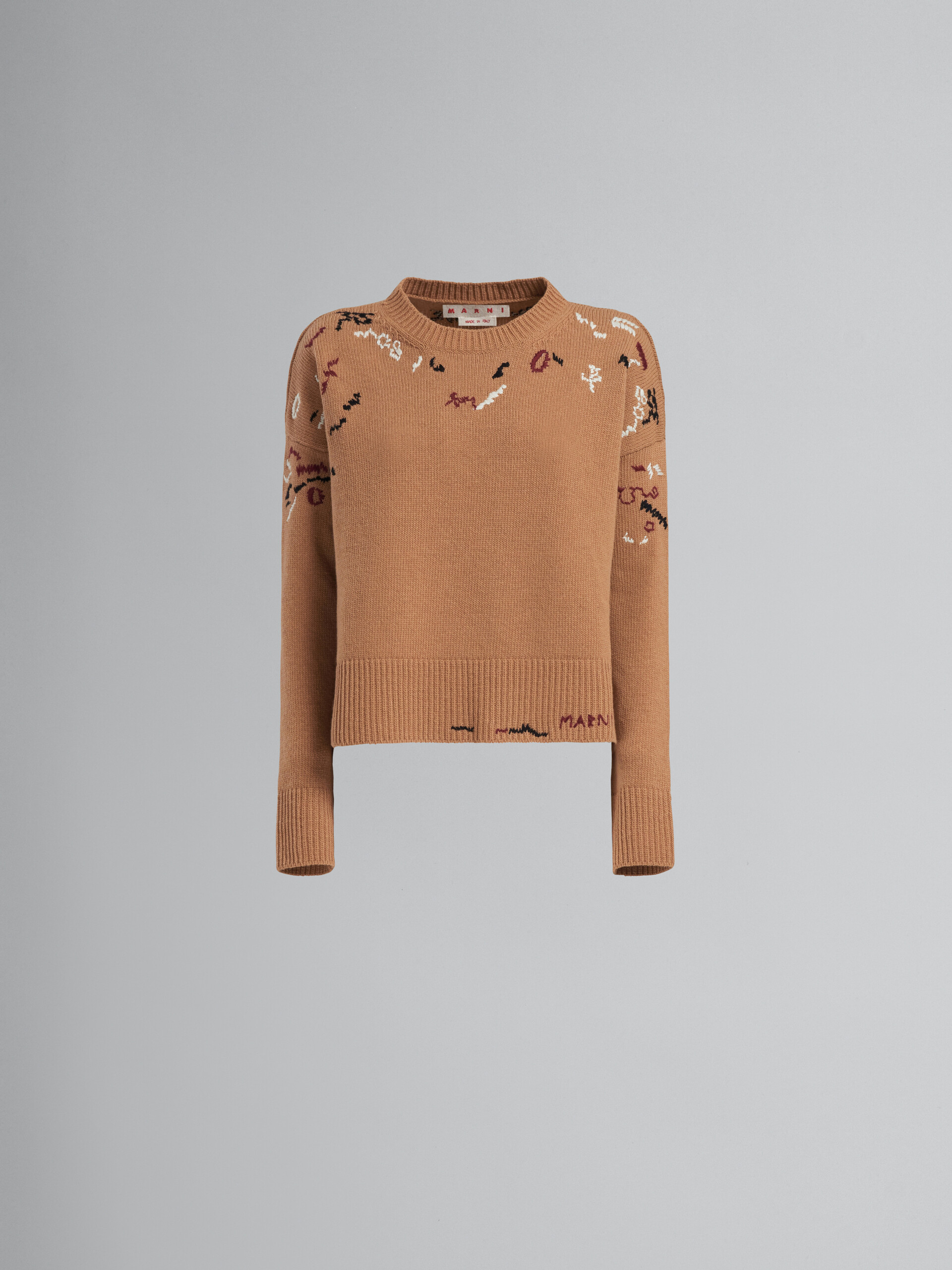 로우 컷 디테일의 베이지 울 스웨터 - Pullovers - Image 1