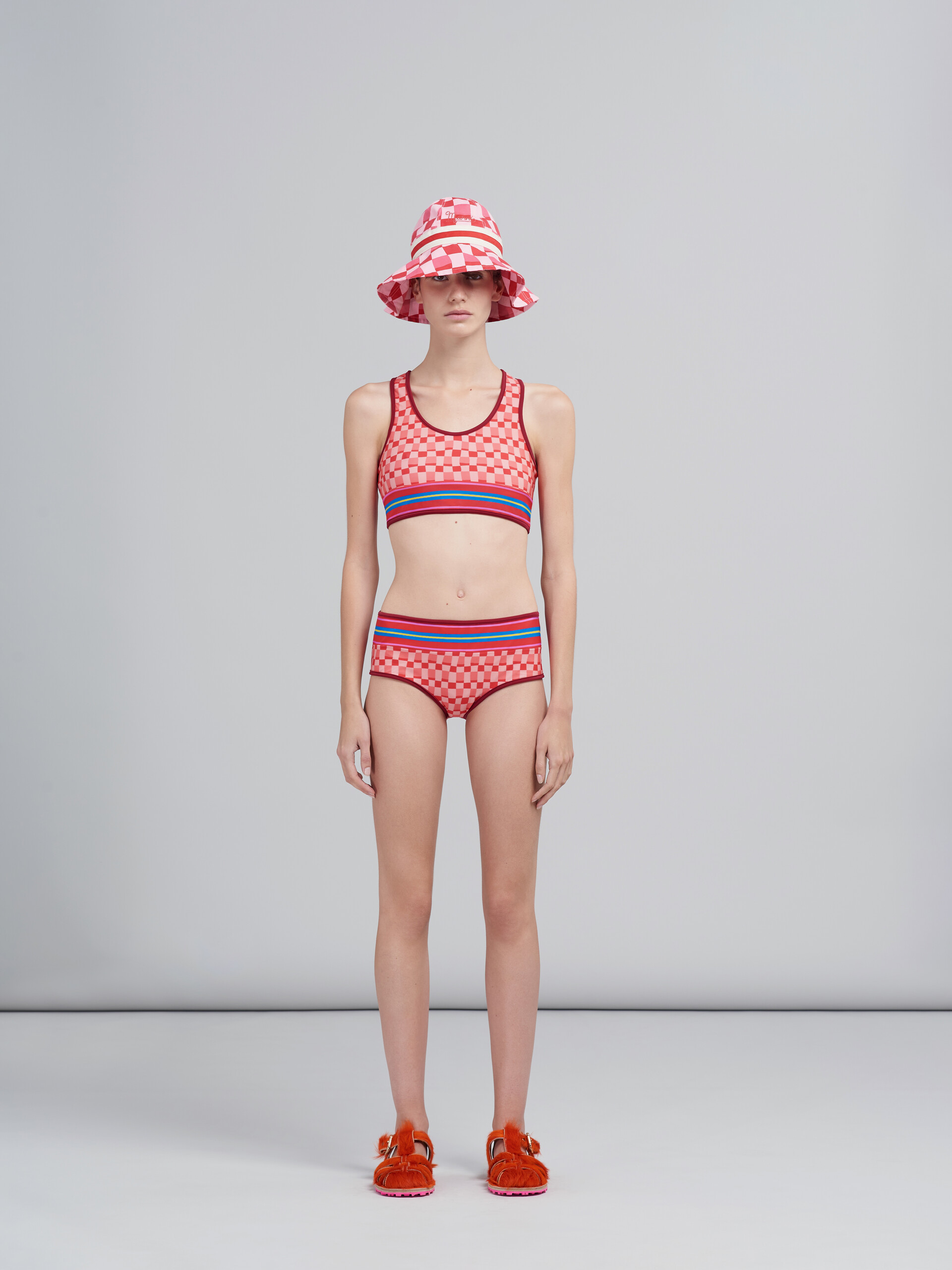 Pink Iconic Damier print stretch fabric bikini - Sw Swimsuit - Image 2