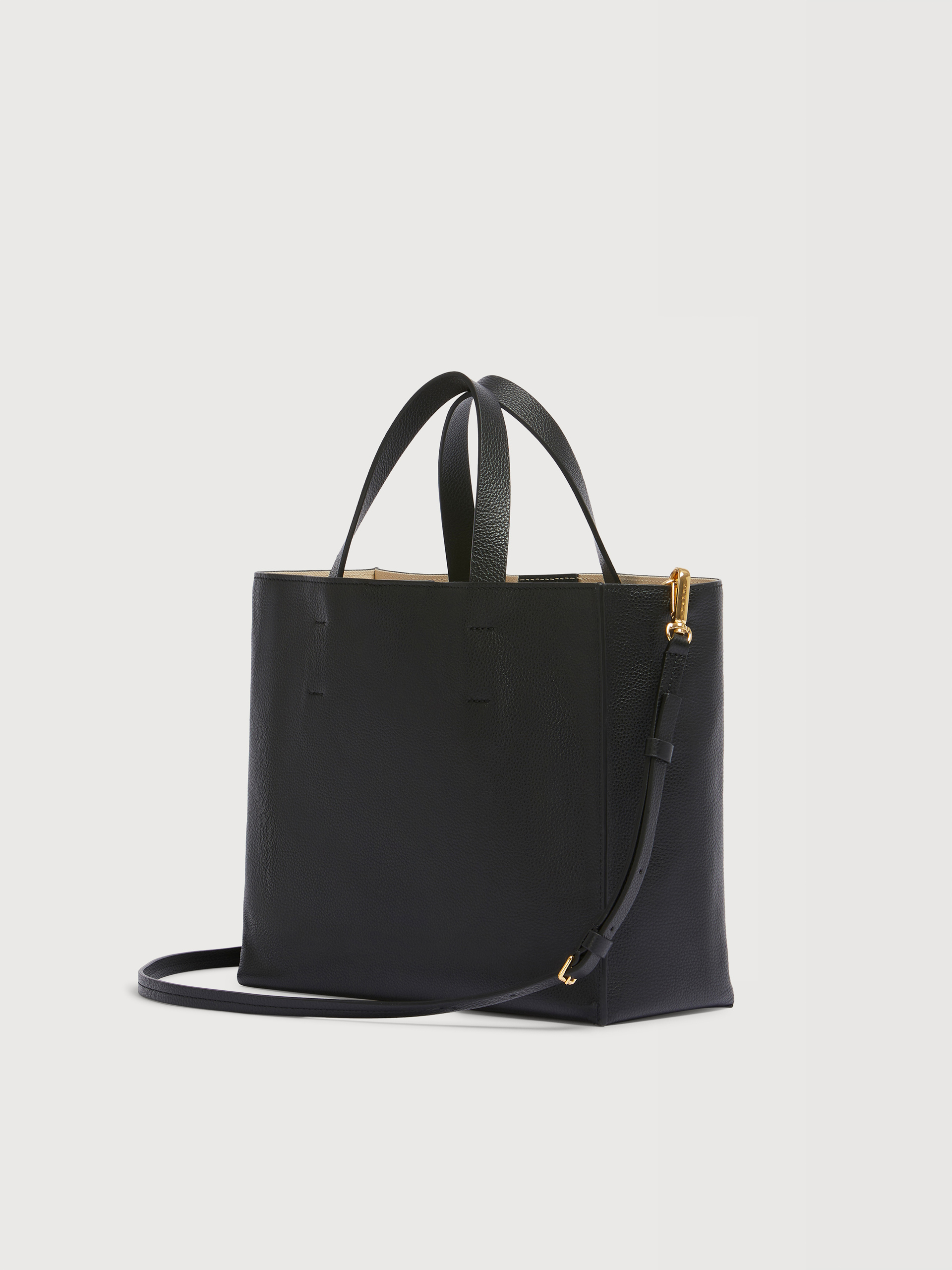Black leather Museo Soft tote Bag with Marni Symbol embroidery - Shopping Bags - Image 2