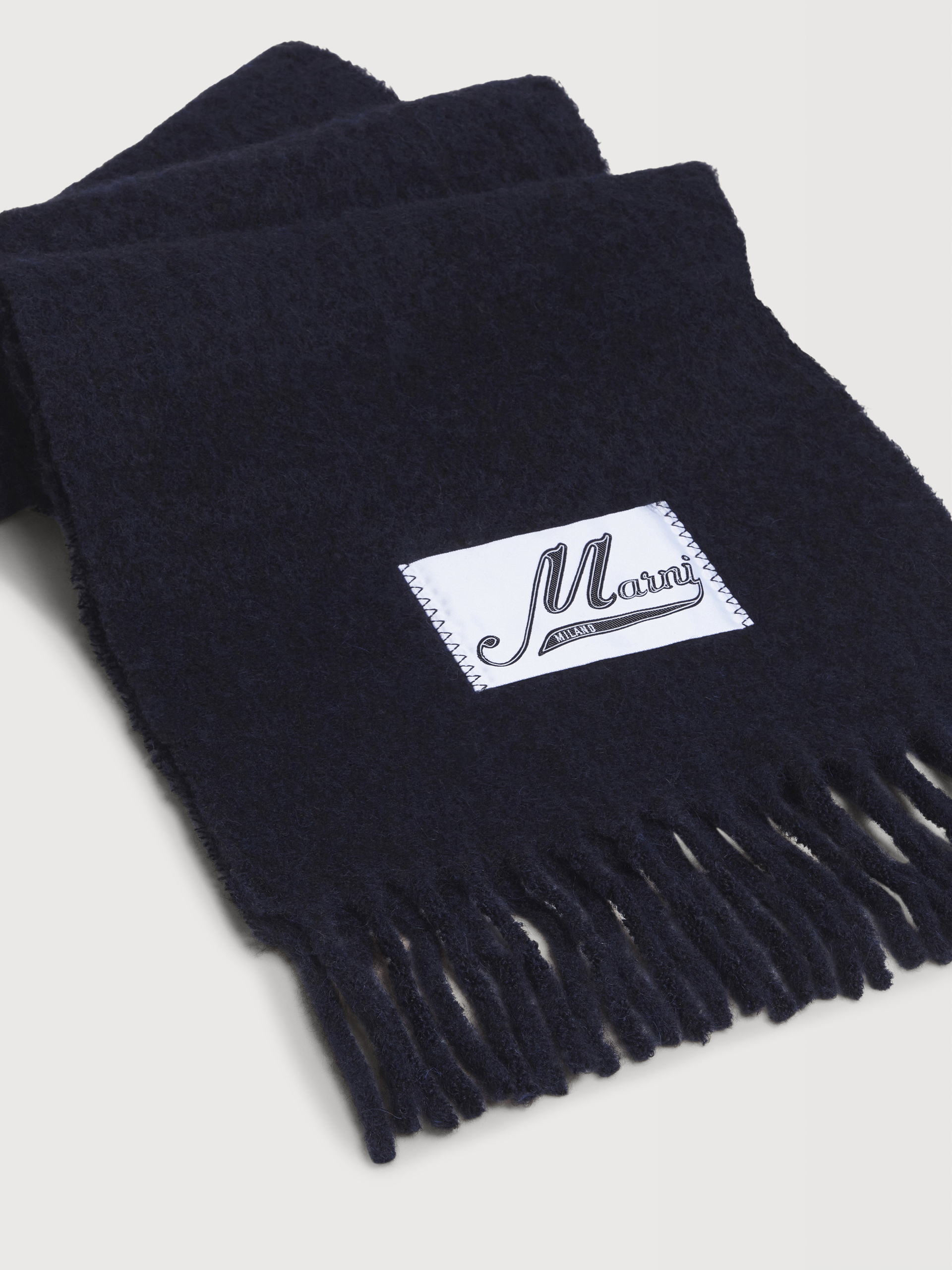 Blue brushed alpaca scarf with fringes - Scarves - Image 2
