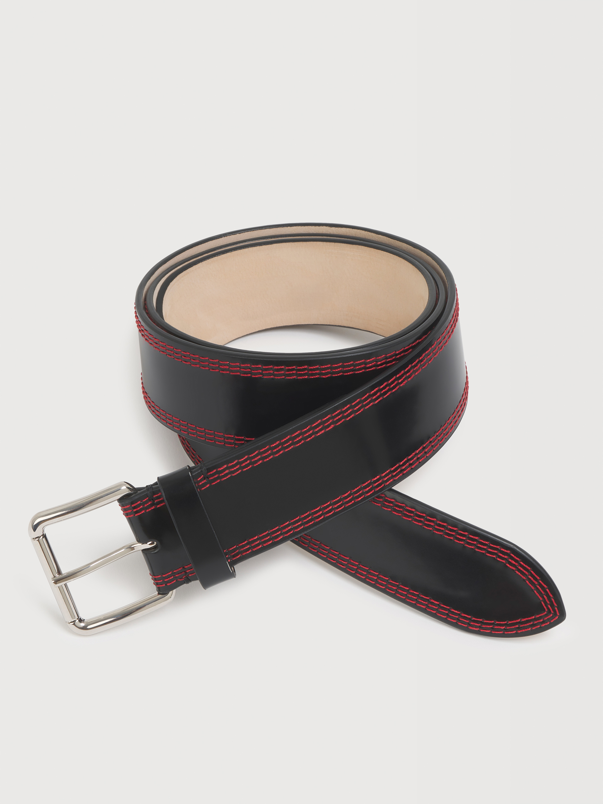 Black leather belt with triple stitching - Belts - Image 2