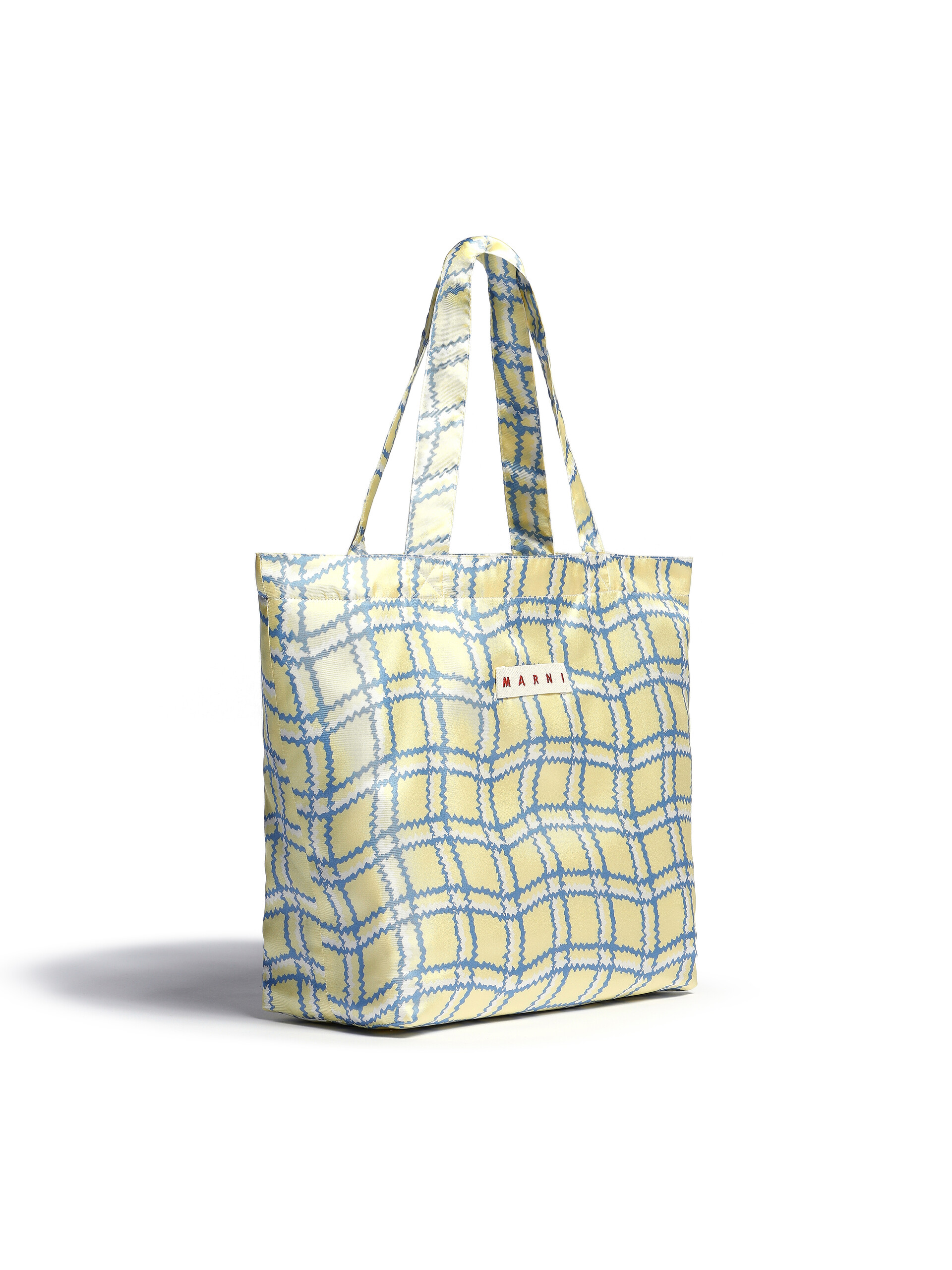 Yellow silk tote bag with archival check print - Shopping Bags - Image 2