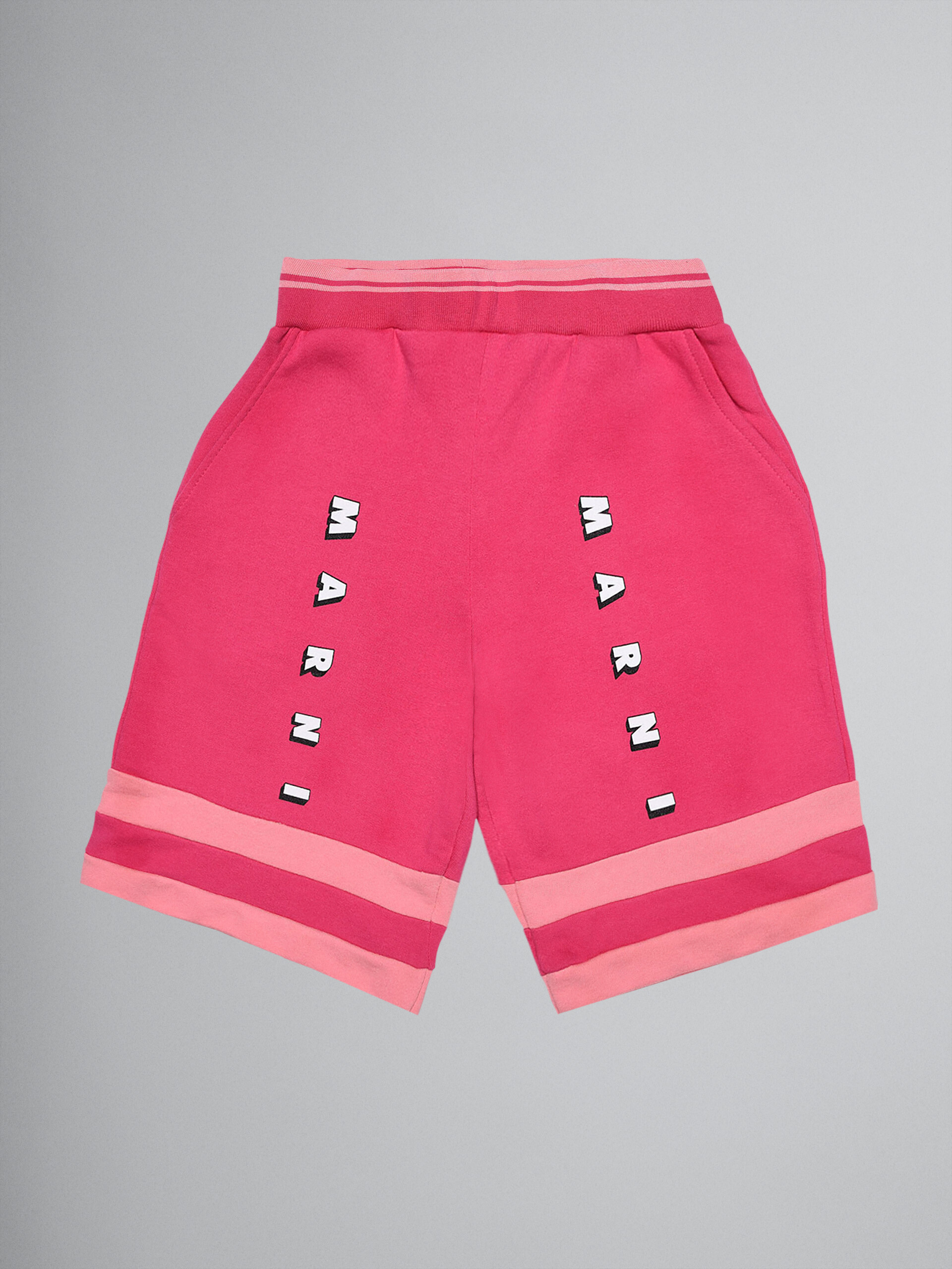 Pantaloni corti in felpa di cotone rosa colorblock - Pantaloni - Image 1