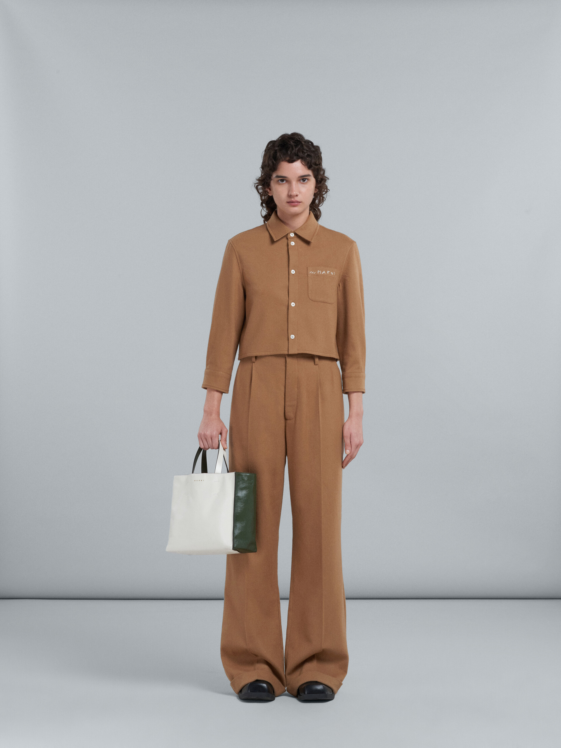 Museo Soft Small Shopper in black and white leather - Shopping Bags - Image 2