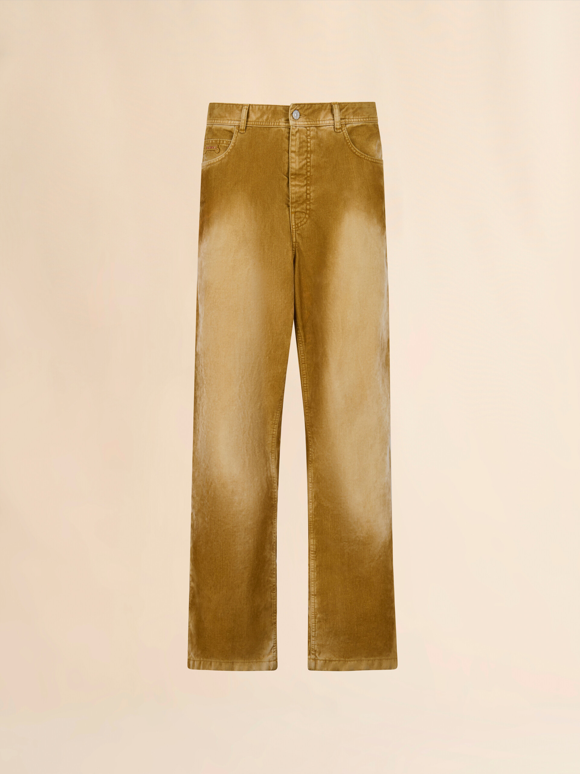 Brown flocked denim trousers with back adjuster - Pants - Image 1