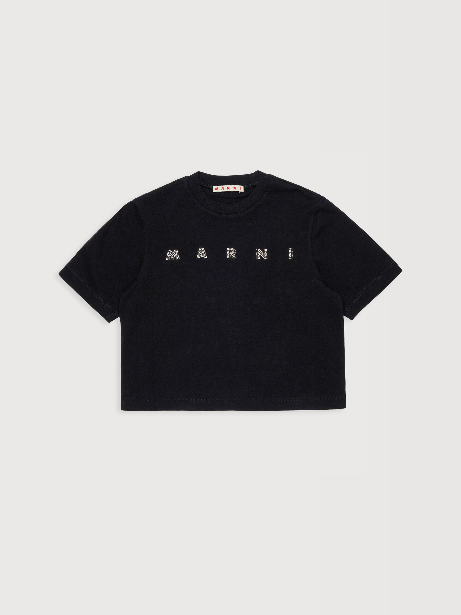 Black cotton T-shirt with rhinestone logo - T-shirts - Image 1