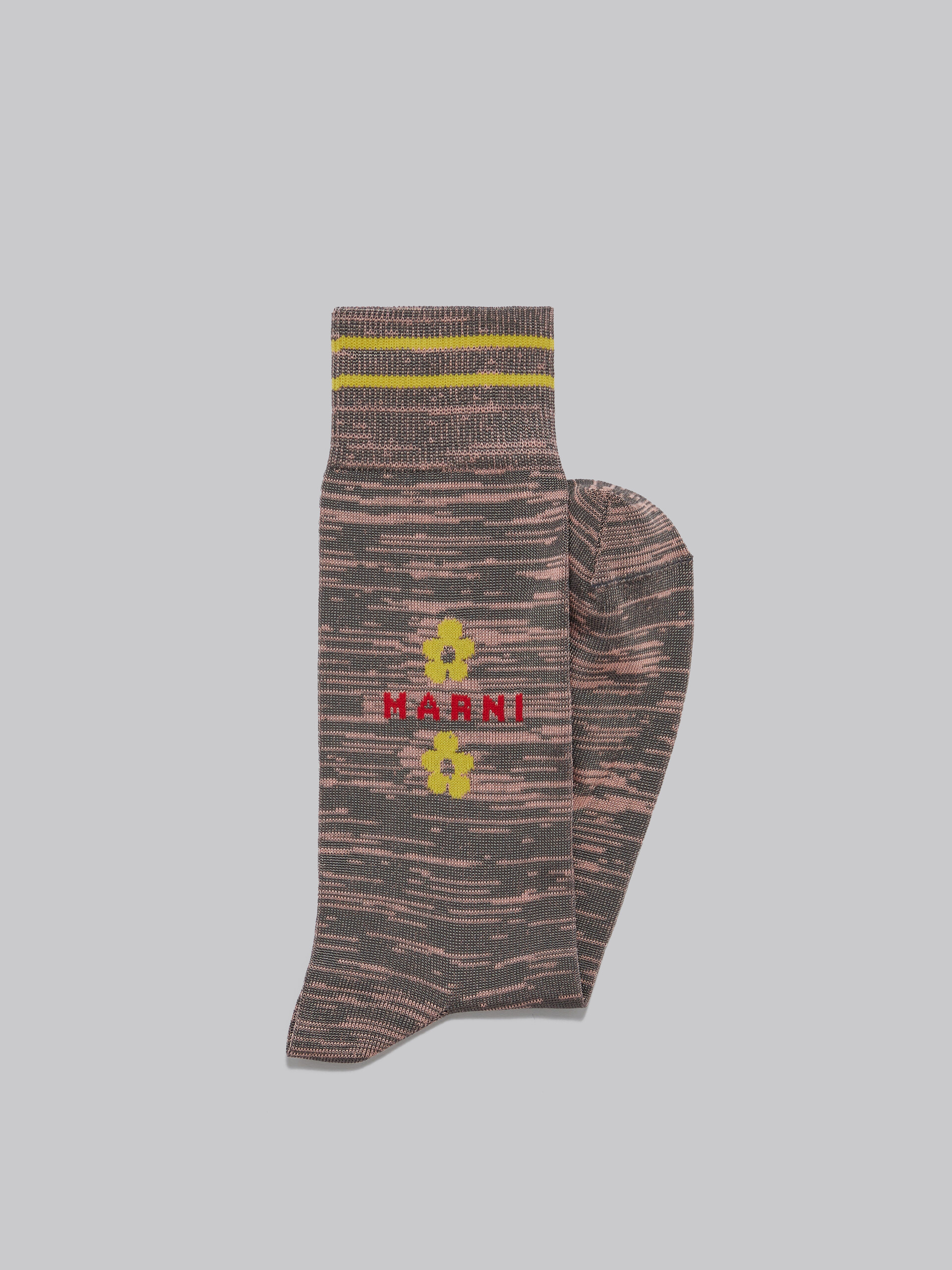 Light blue and green mouliné cotton socks with flowers - Socks - Image 2