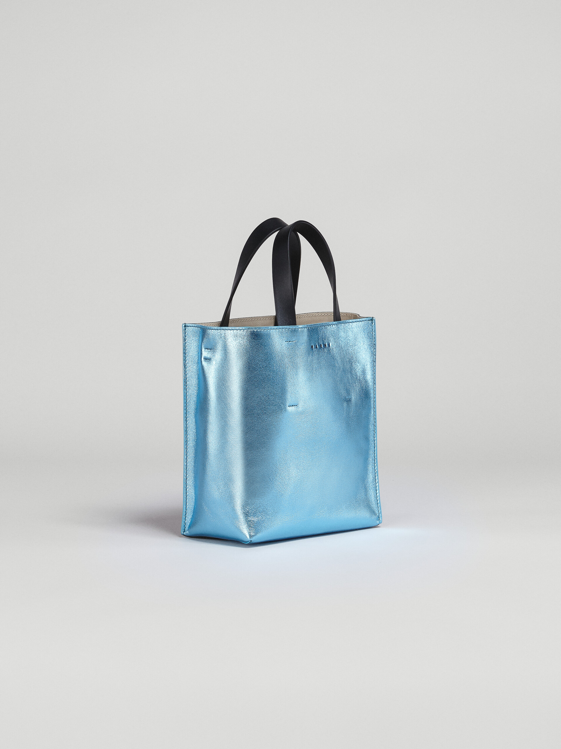 Pale blue green and black metallic leather MUSEO bag - Shopping Bags - Image 5