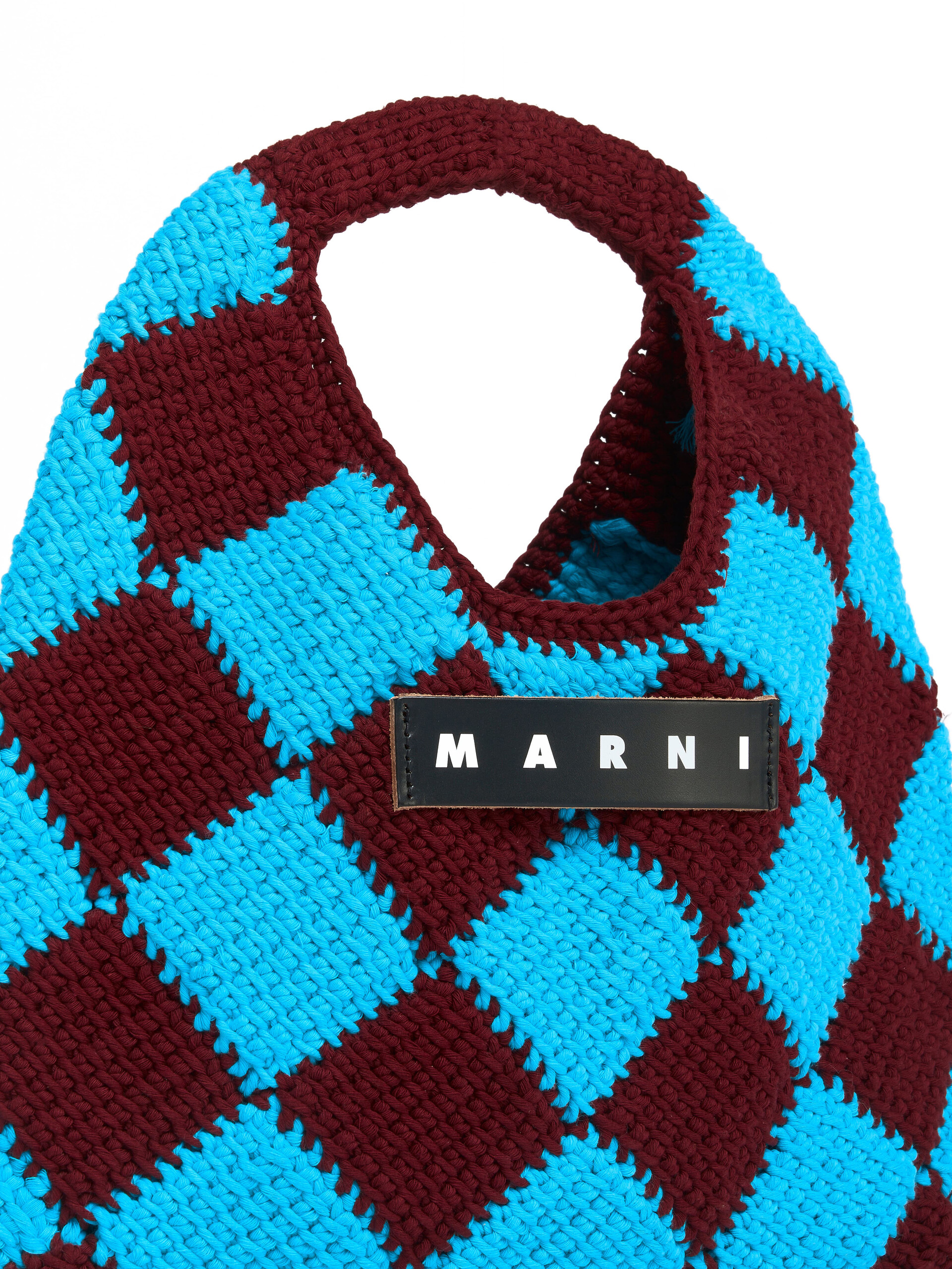 MARNI MARKET DIAMOND mini bag in blue and brown tech wool - Shopping Bags - Image 4