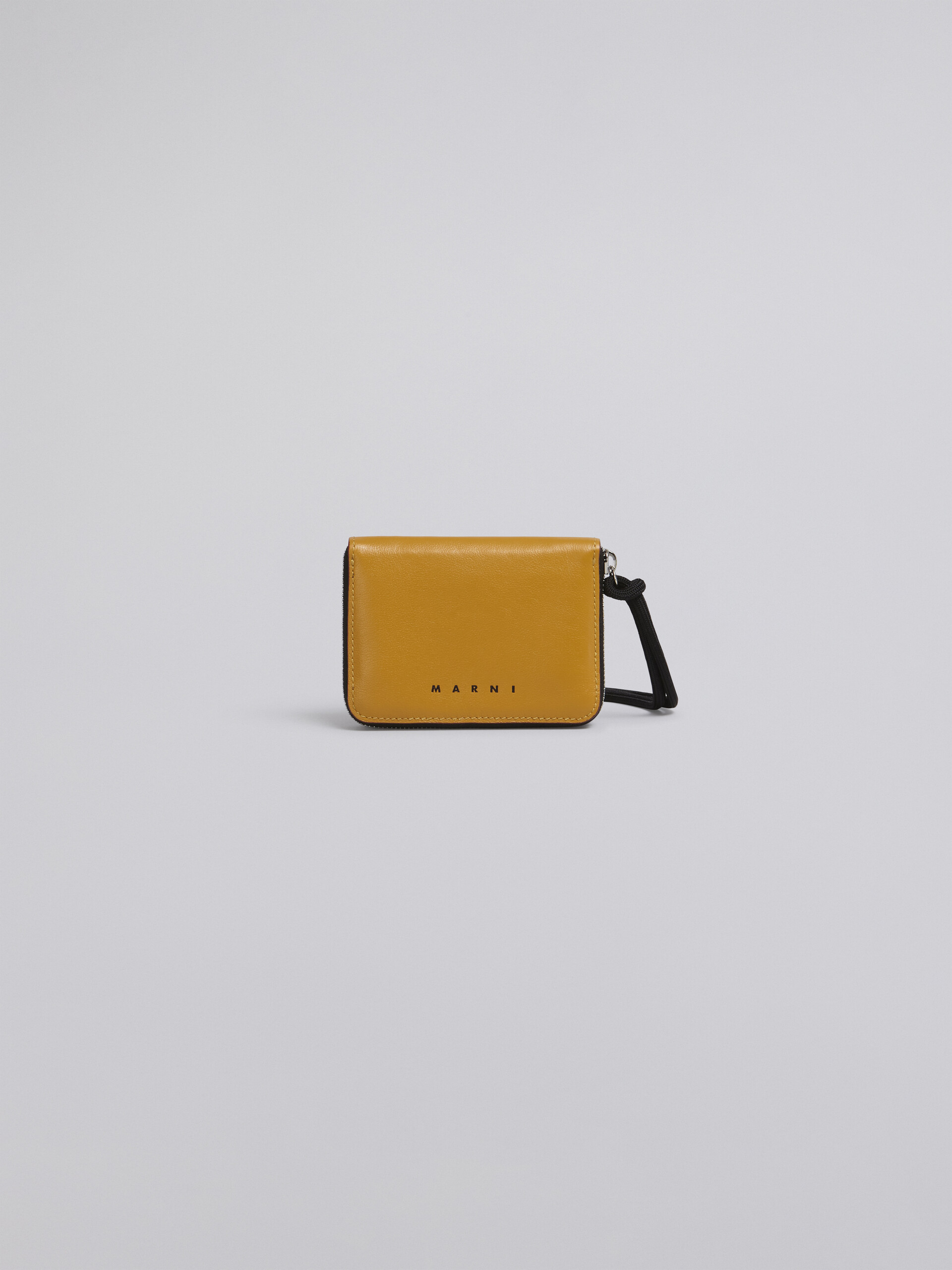 Bi-coloured yellow and black calfskin MUSEO wallet with shoulder strap - Wallets - Image 1