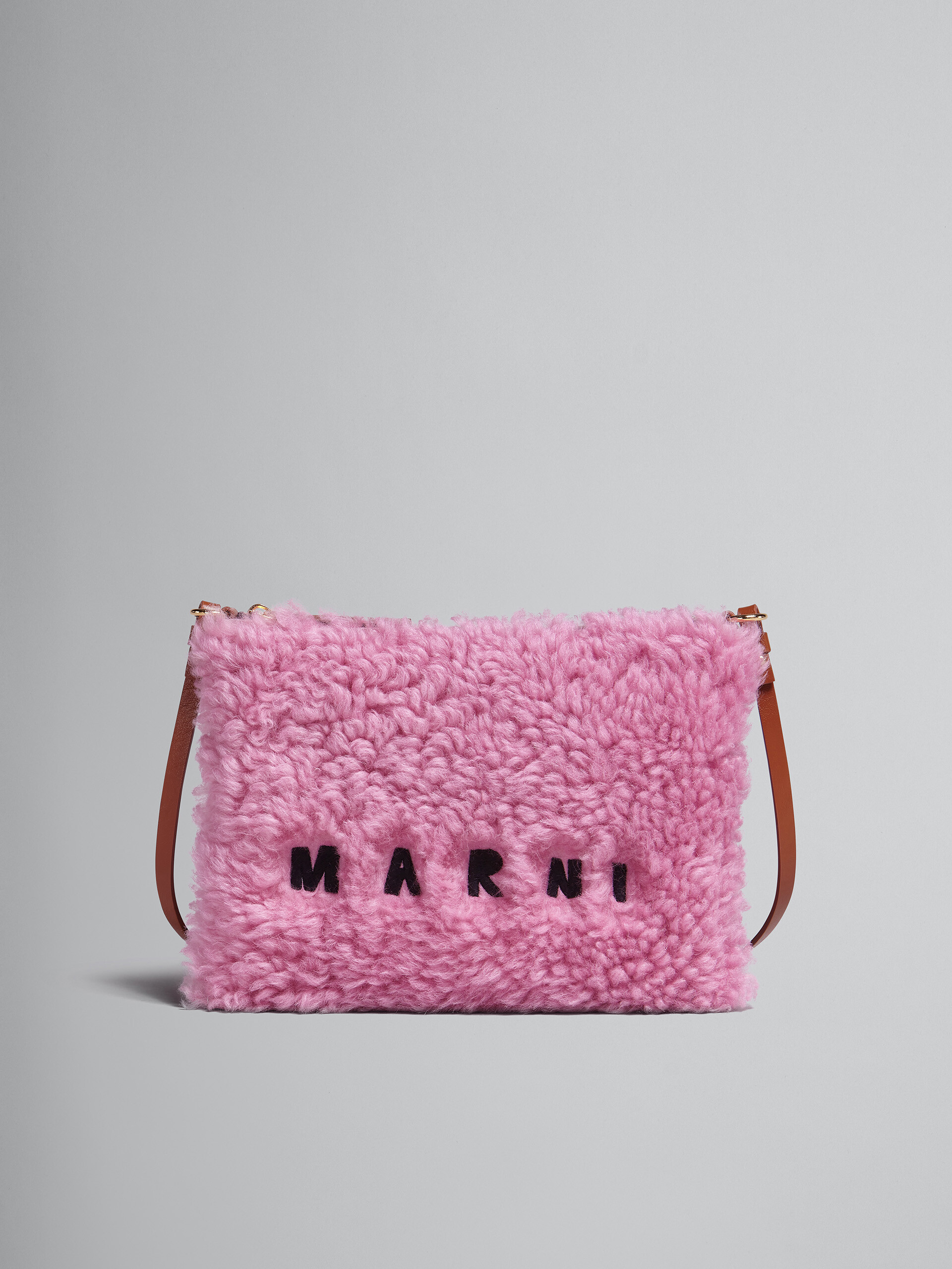 Pink shearling and leather pouch - Pochette - Image 1