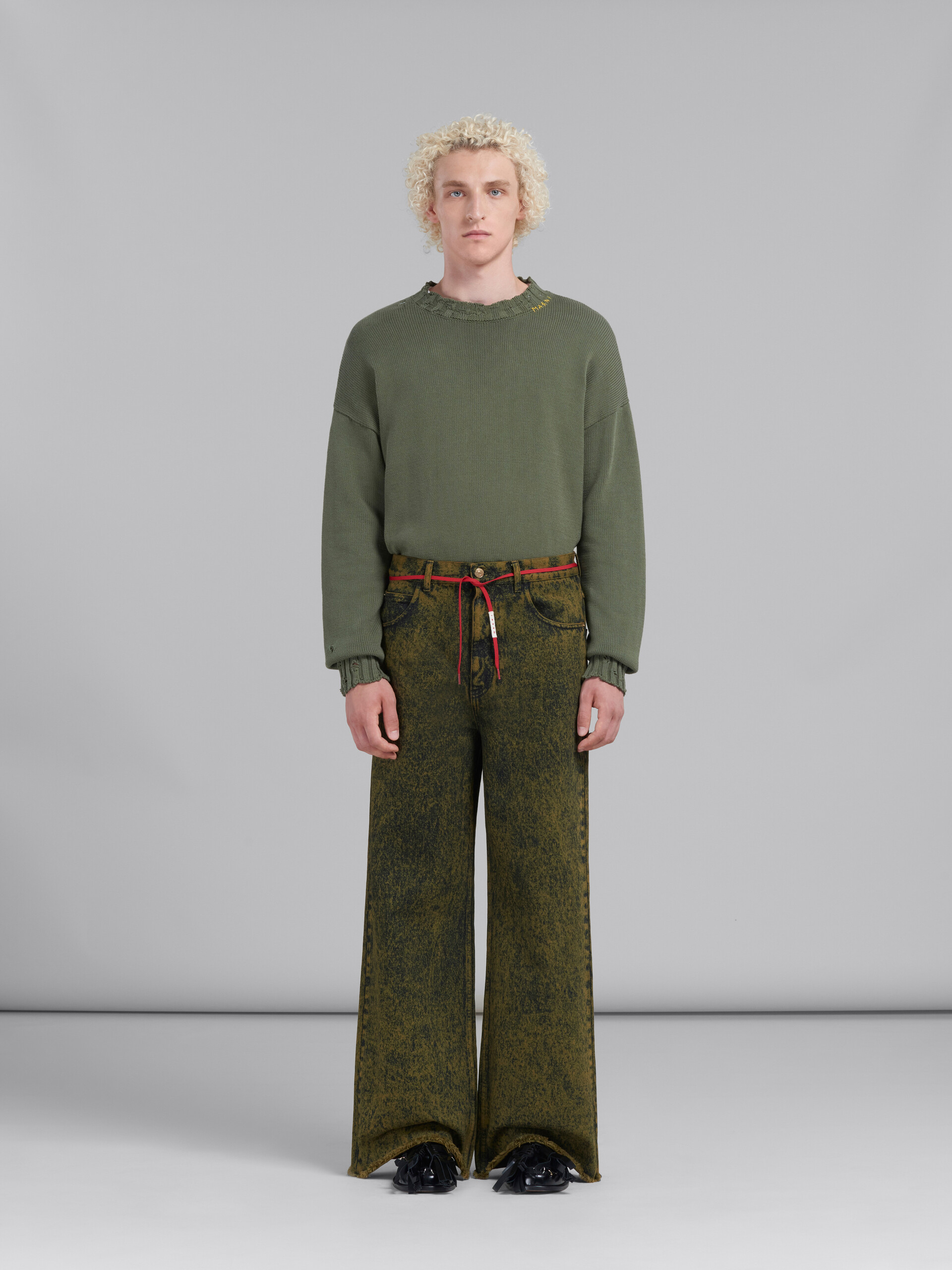 Green marble-dyed denim flared jeans - Pants - Image 2