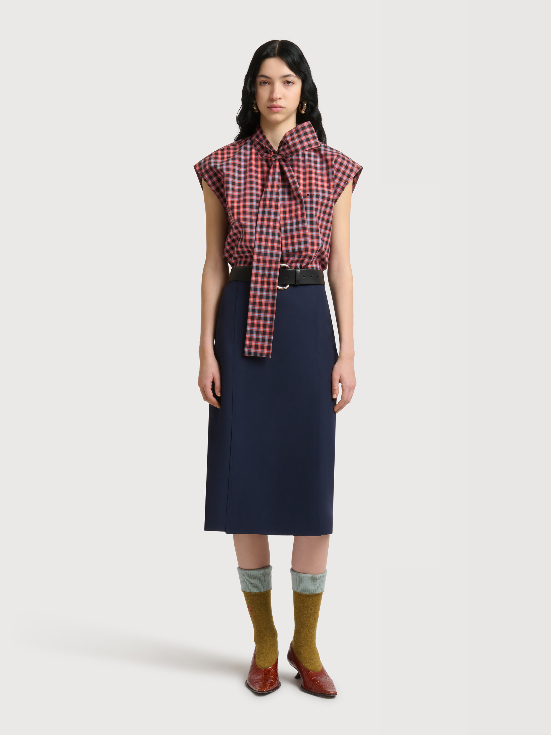 Deep blue techno wool skirt with pleats - Skirts - Image 2