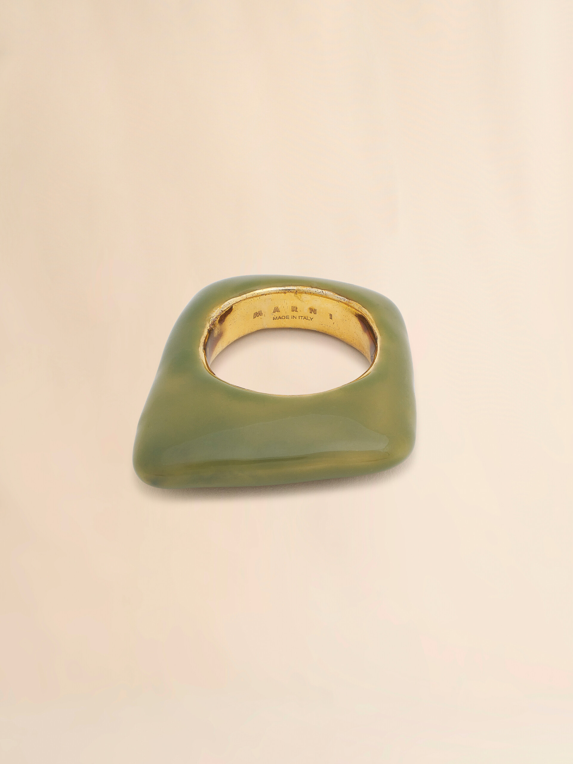 Metal Trapeze ring covered with green enamel - Rings - Image 4
