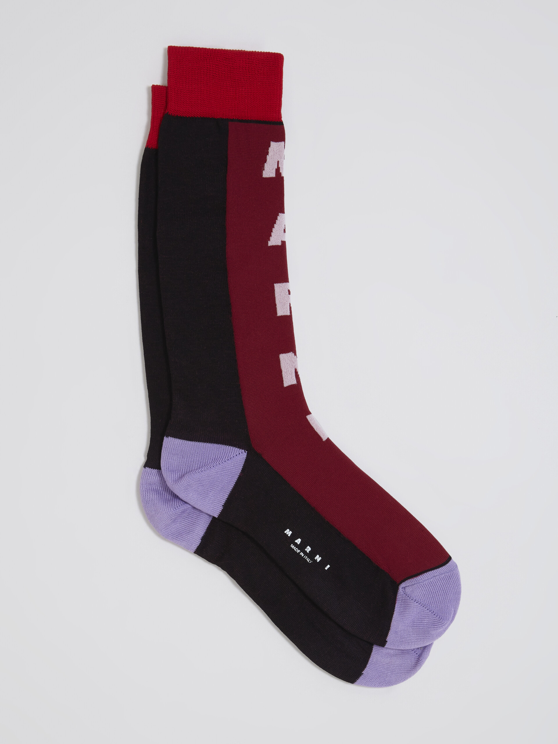 Burgundy cotton and nylon logo intarsia sock - Socks - Image 1