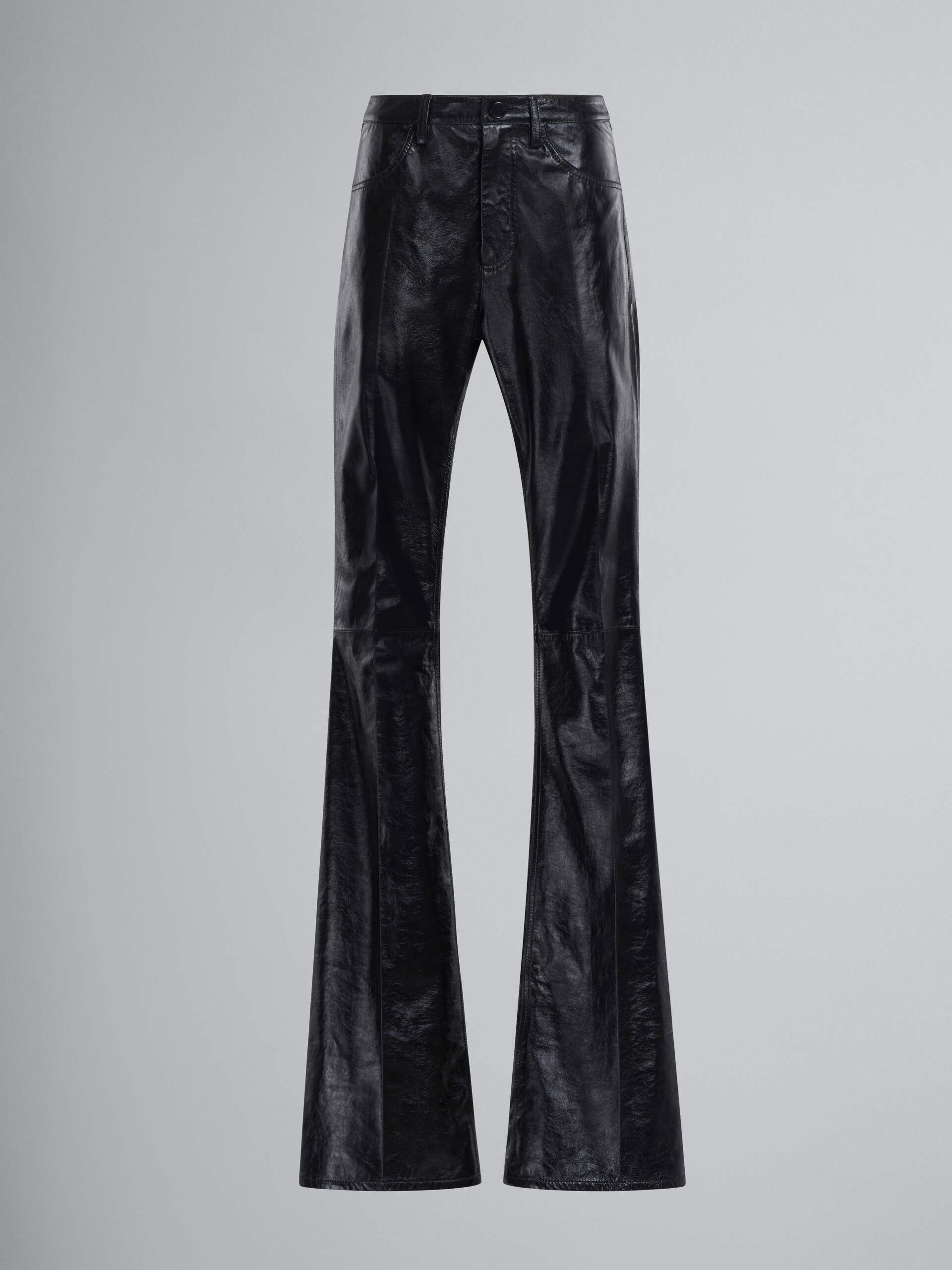 Black flared trousers in ultralight naplak leather - Pants - Image 1