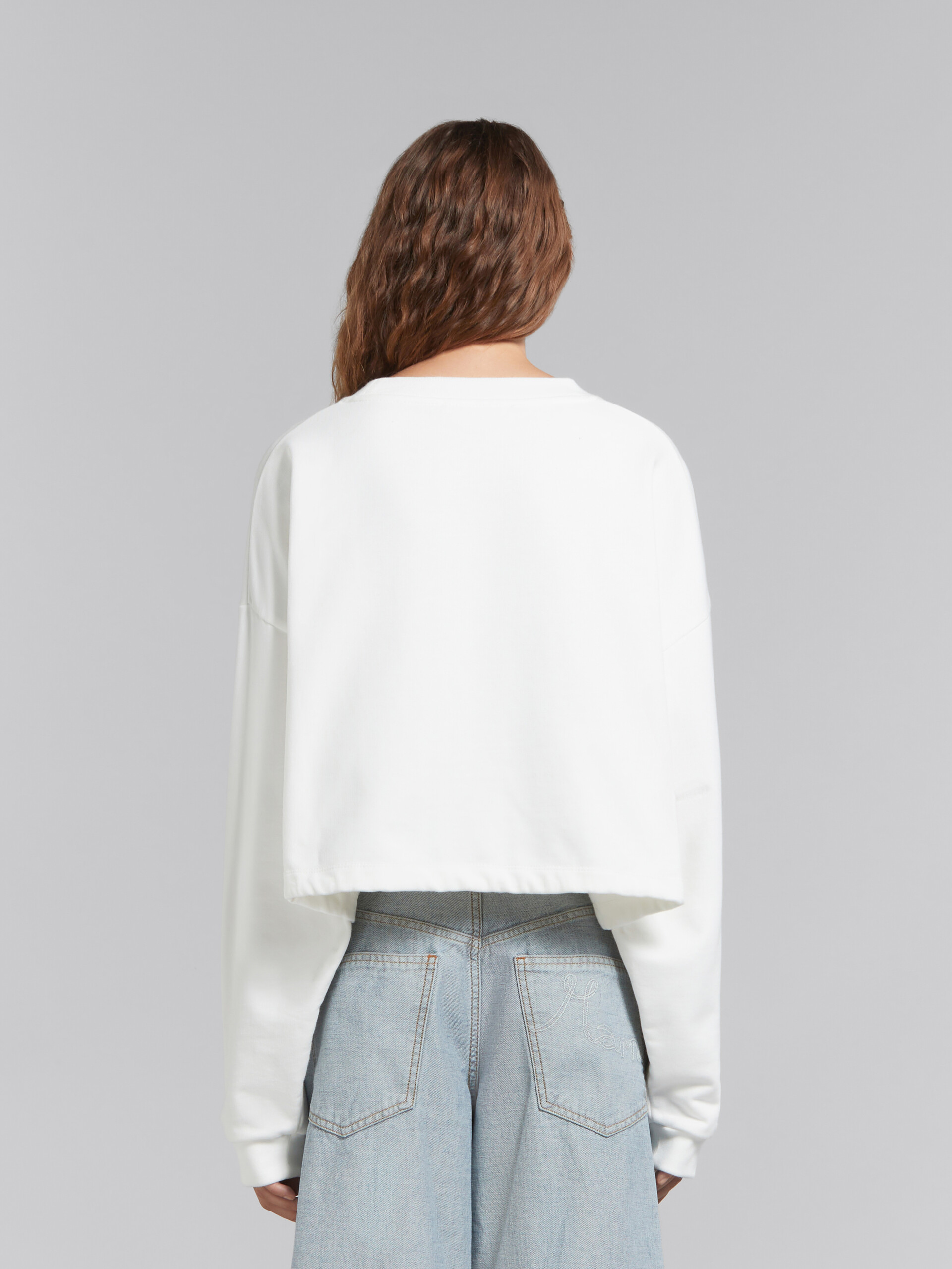 White bio cotton sweatshirt with drawstring hem - Sweaters - Image 3