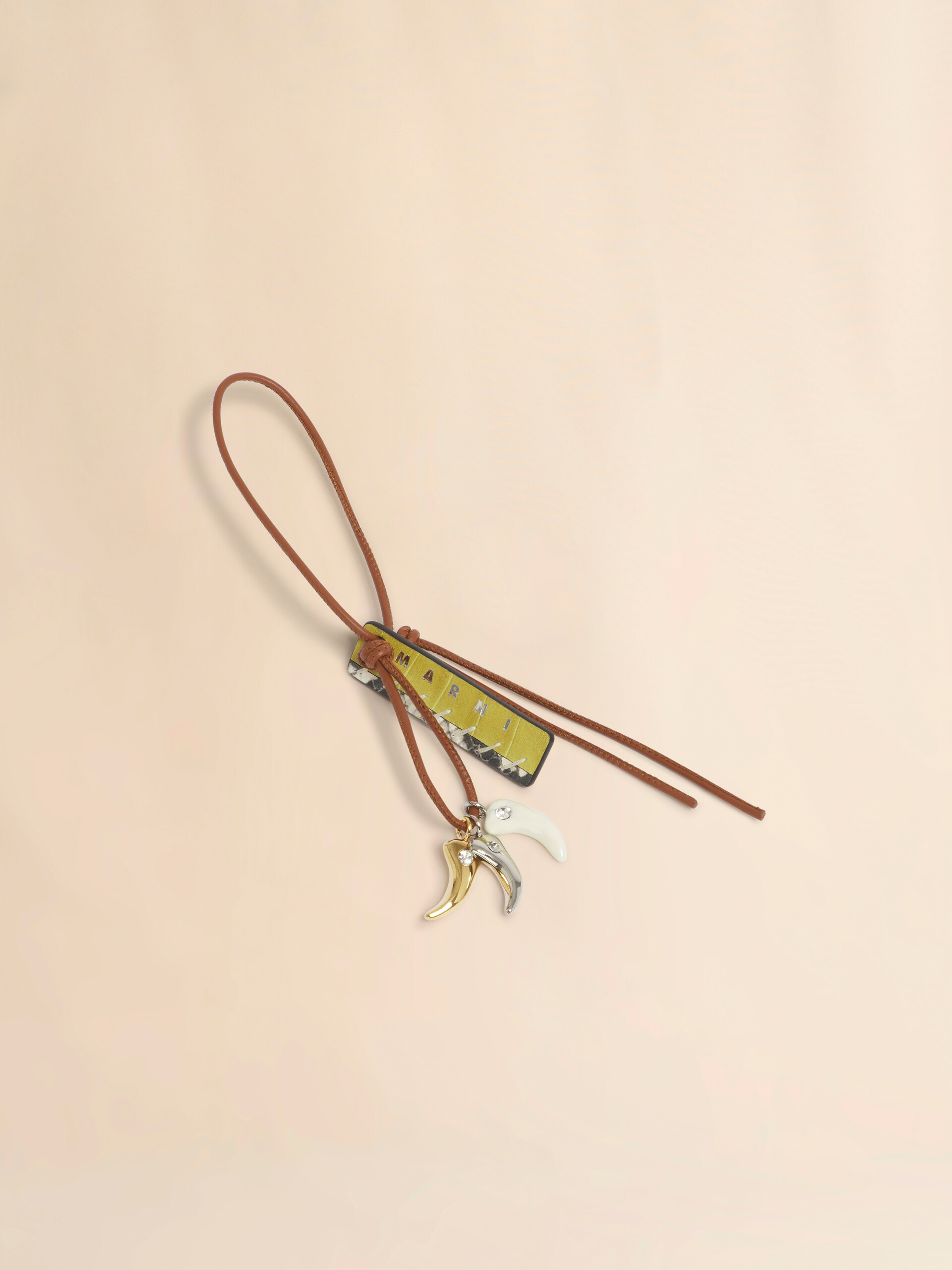 Brown leather keyring with wolf's tooth charms - Key Rings - Image 3