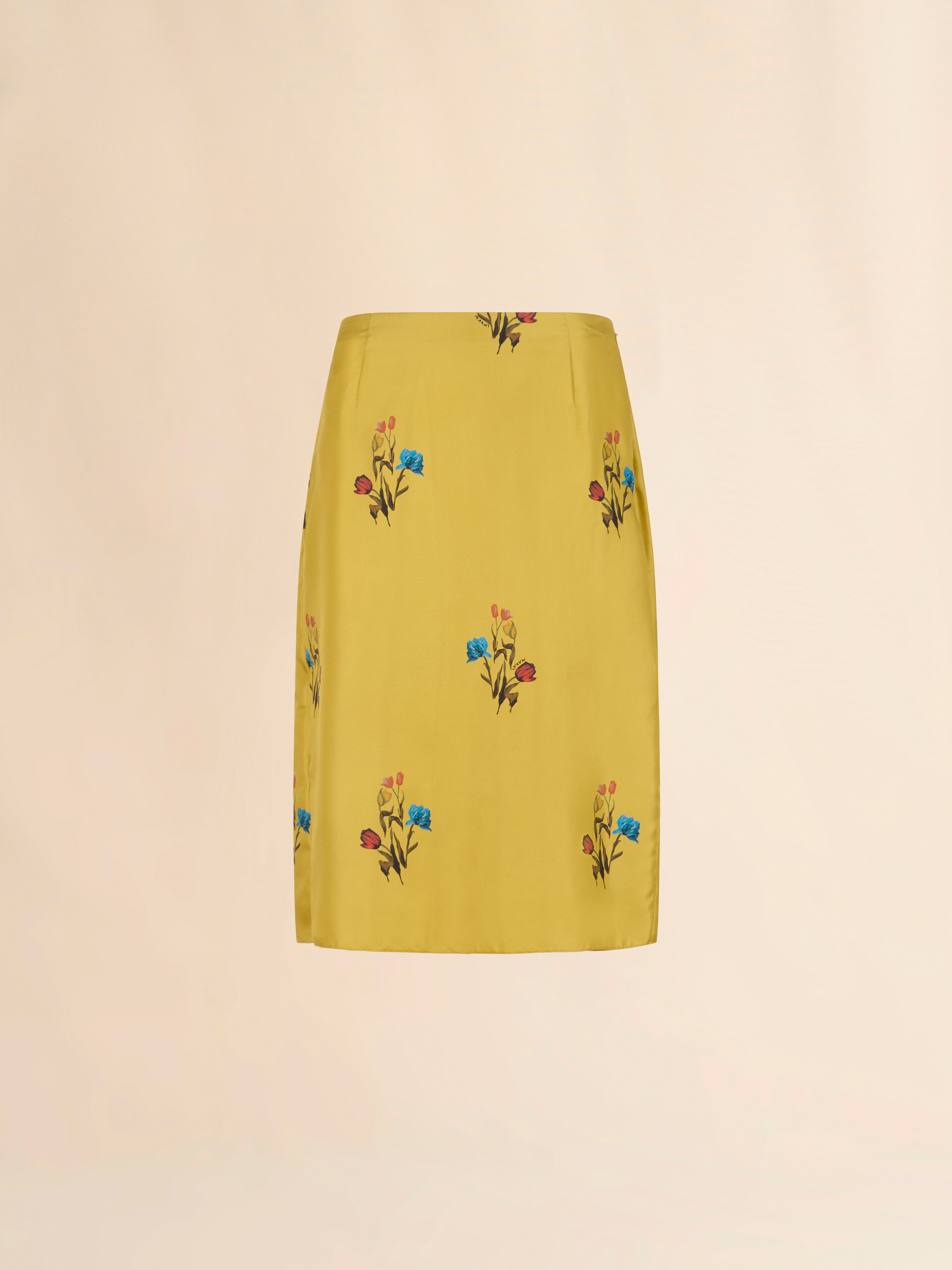 Yellow silk twill skirt with tulip print - Skirts - Image 1
