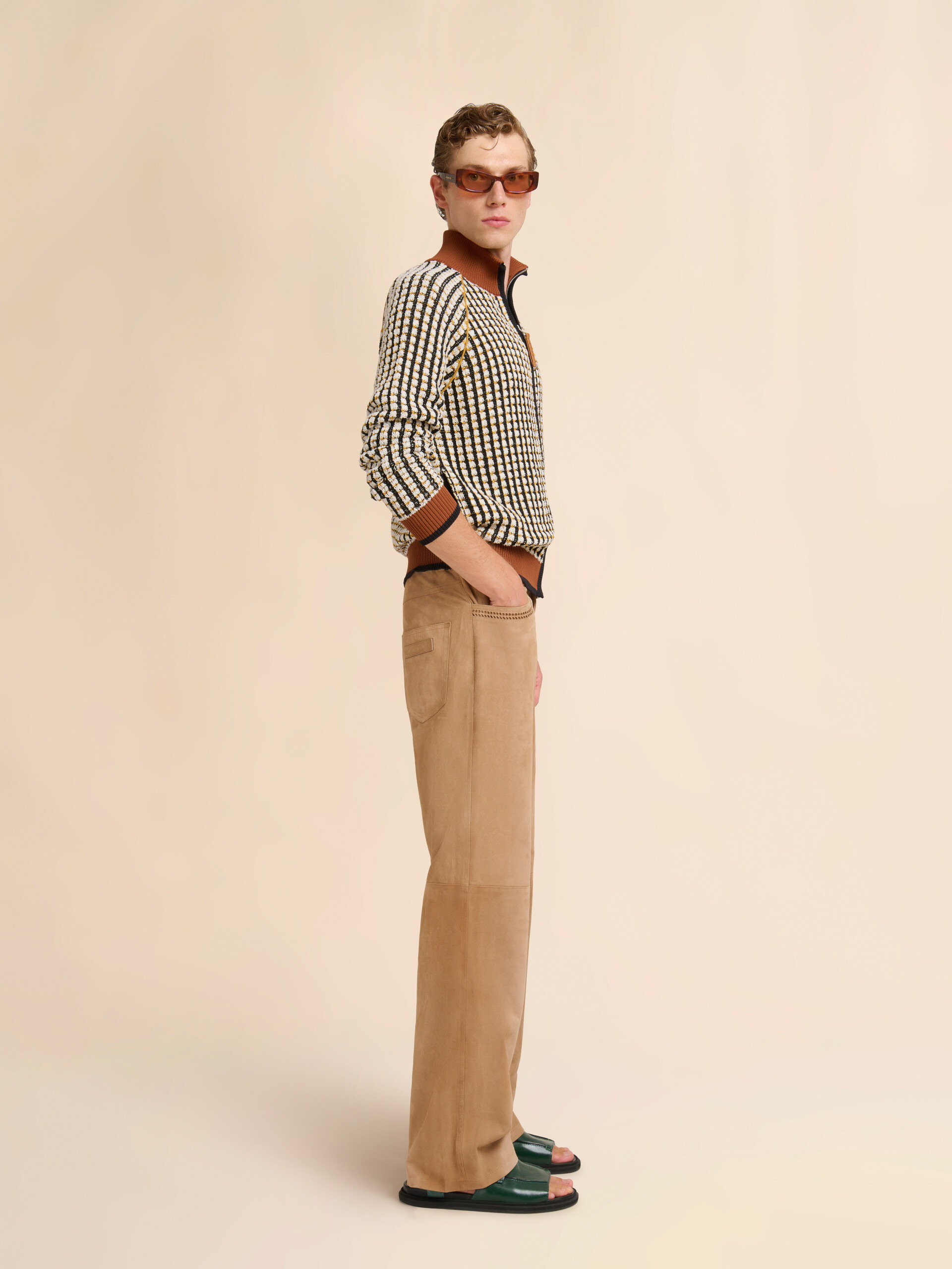 Brown suede trousers with cut-out detailing - Pants - Image 5