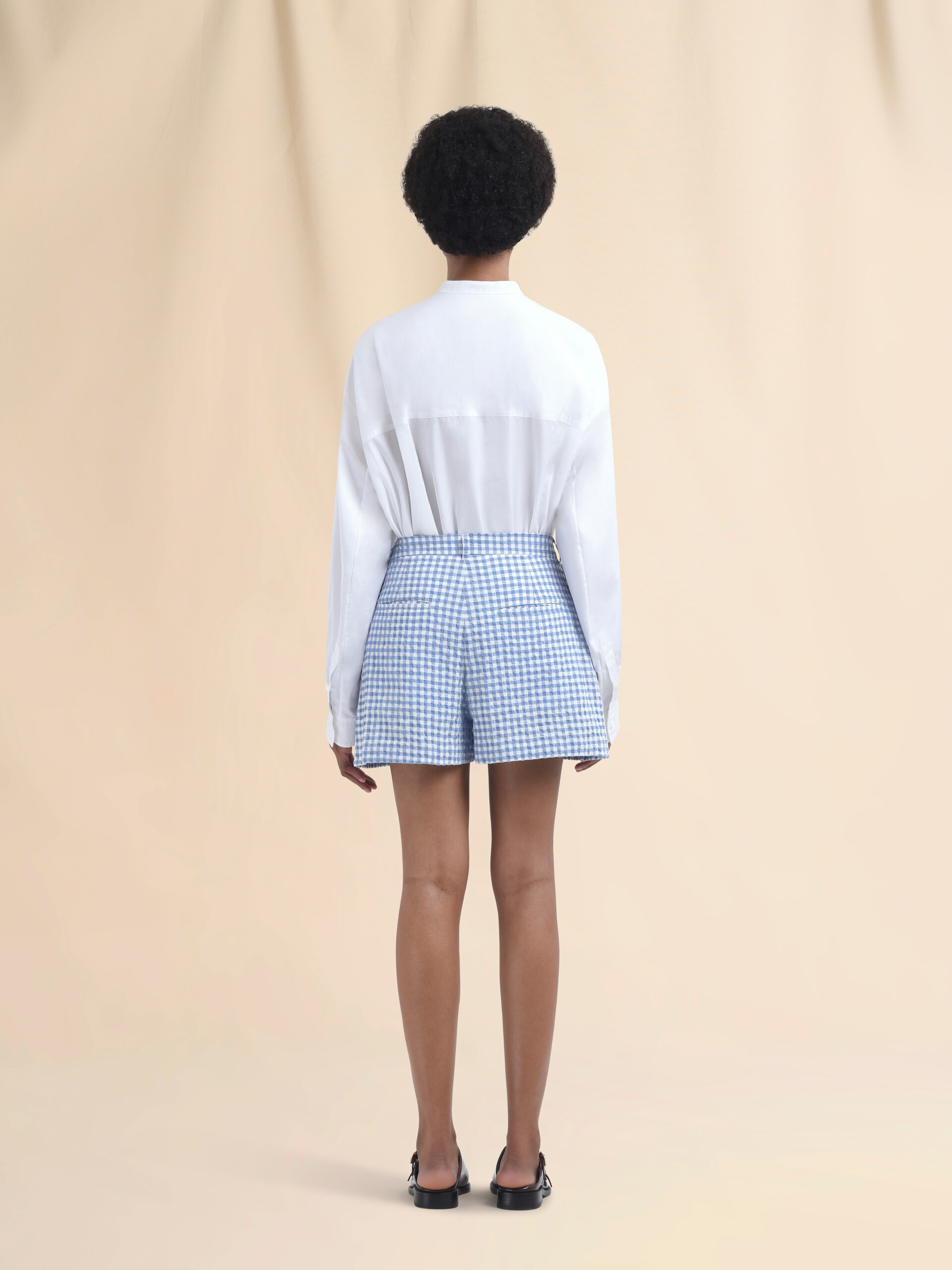 Light blue and white checked seersucker shorts - Pants - Image 3