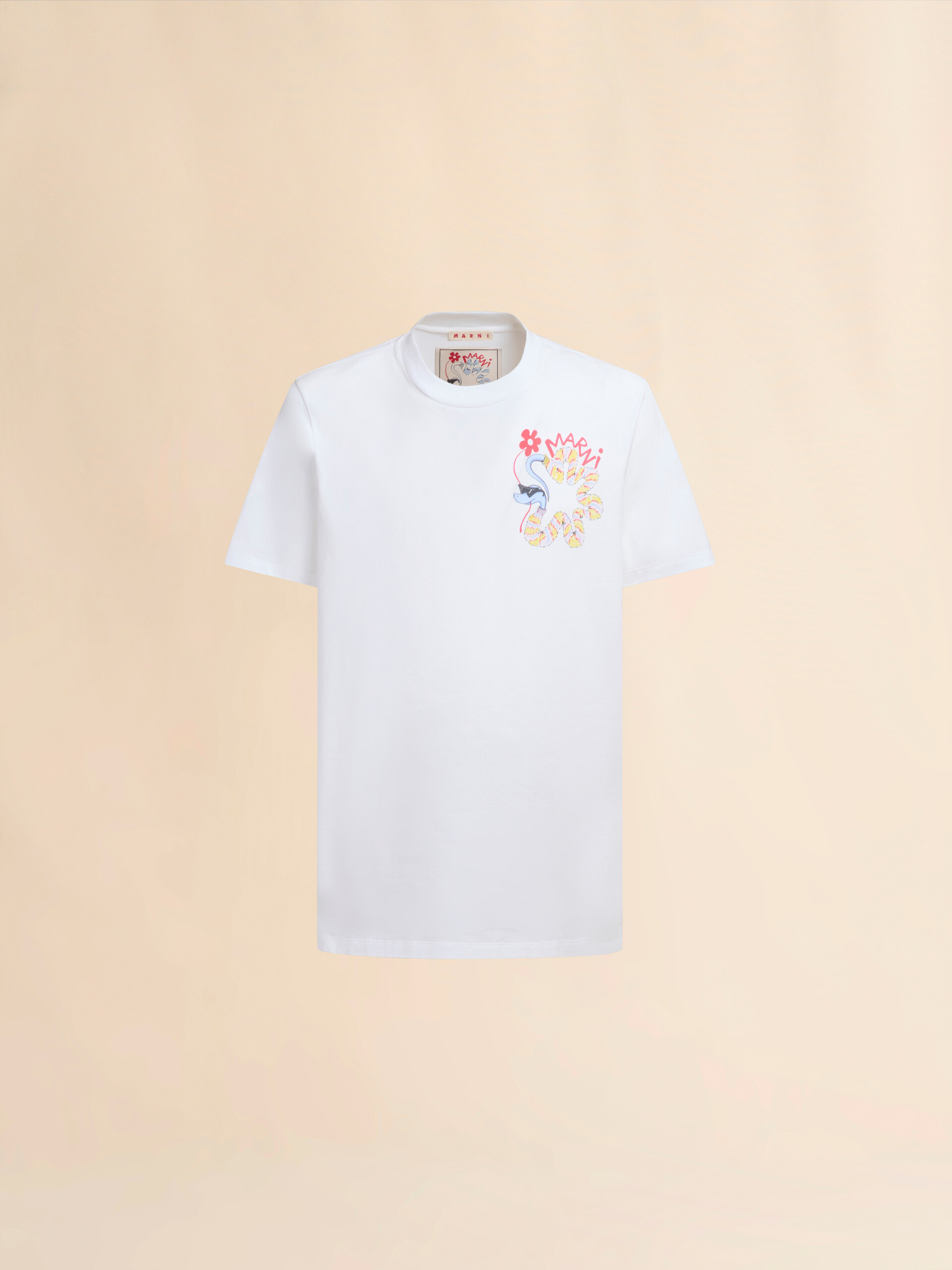 White cotton T-shirt with snake print - Shirts - Image 1