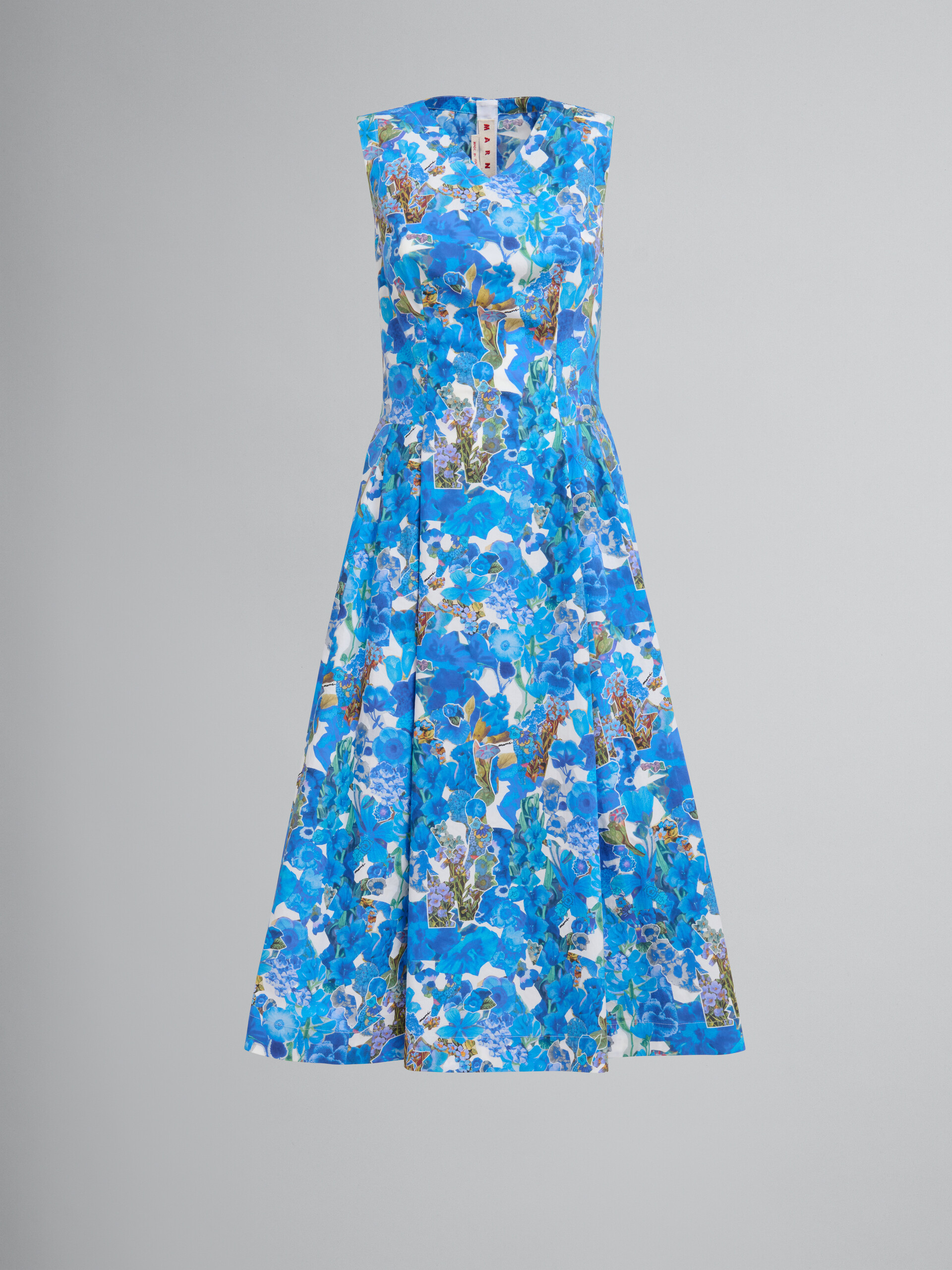 Blue cotton A-line dress with collage print - Dresses - Image 1