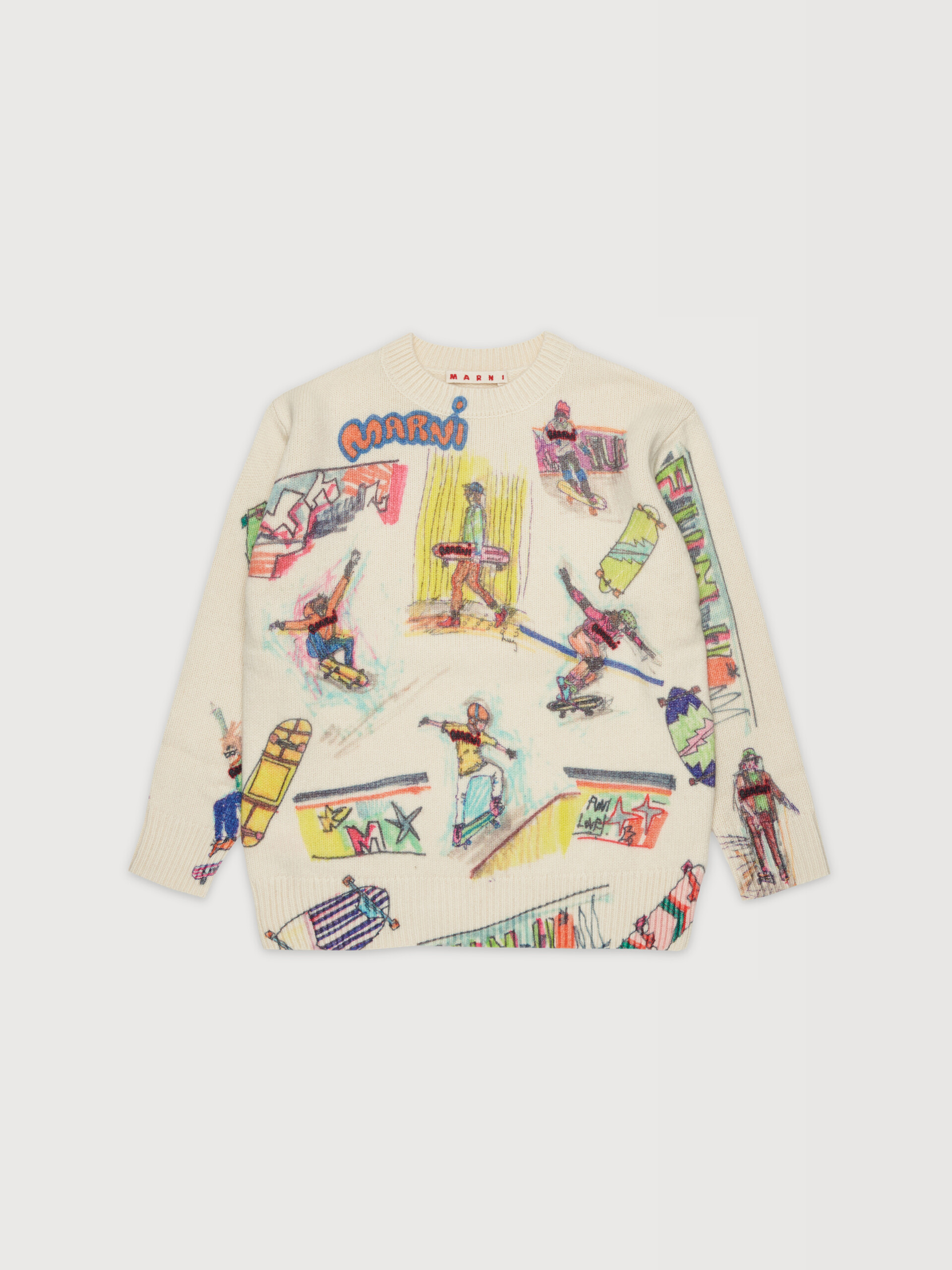 Beige wool blend jumper with skateboard prints - Knitwear - Image 1
