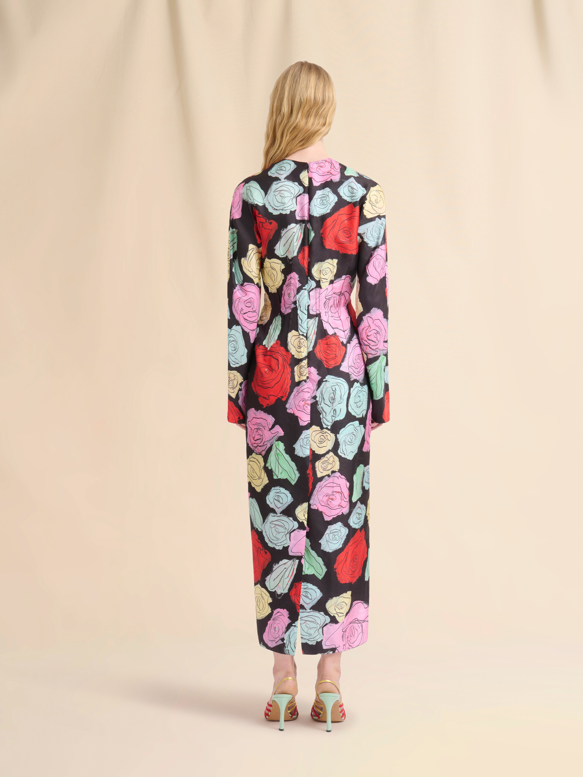 Black silk long-sleeve dress wih Orion print - Dresses - Image 3