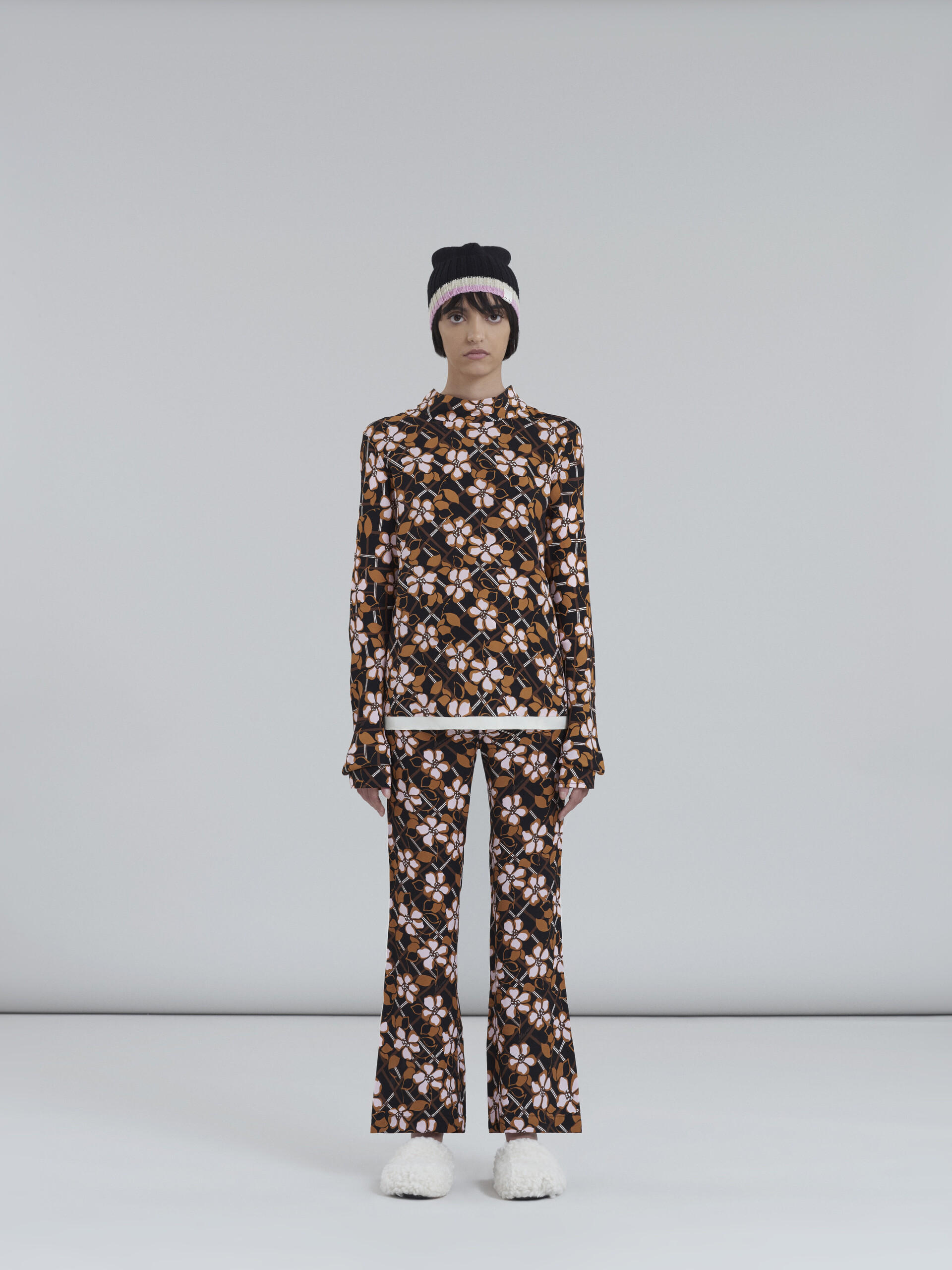 Pantaloni pigiama in sablé di viscosa stampa Flower Grid - Pantaloni - Image 2