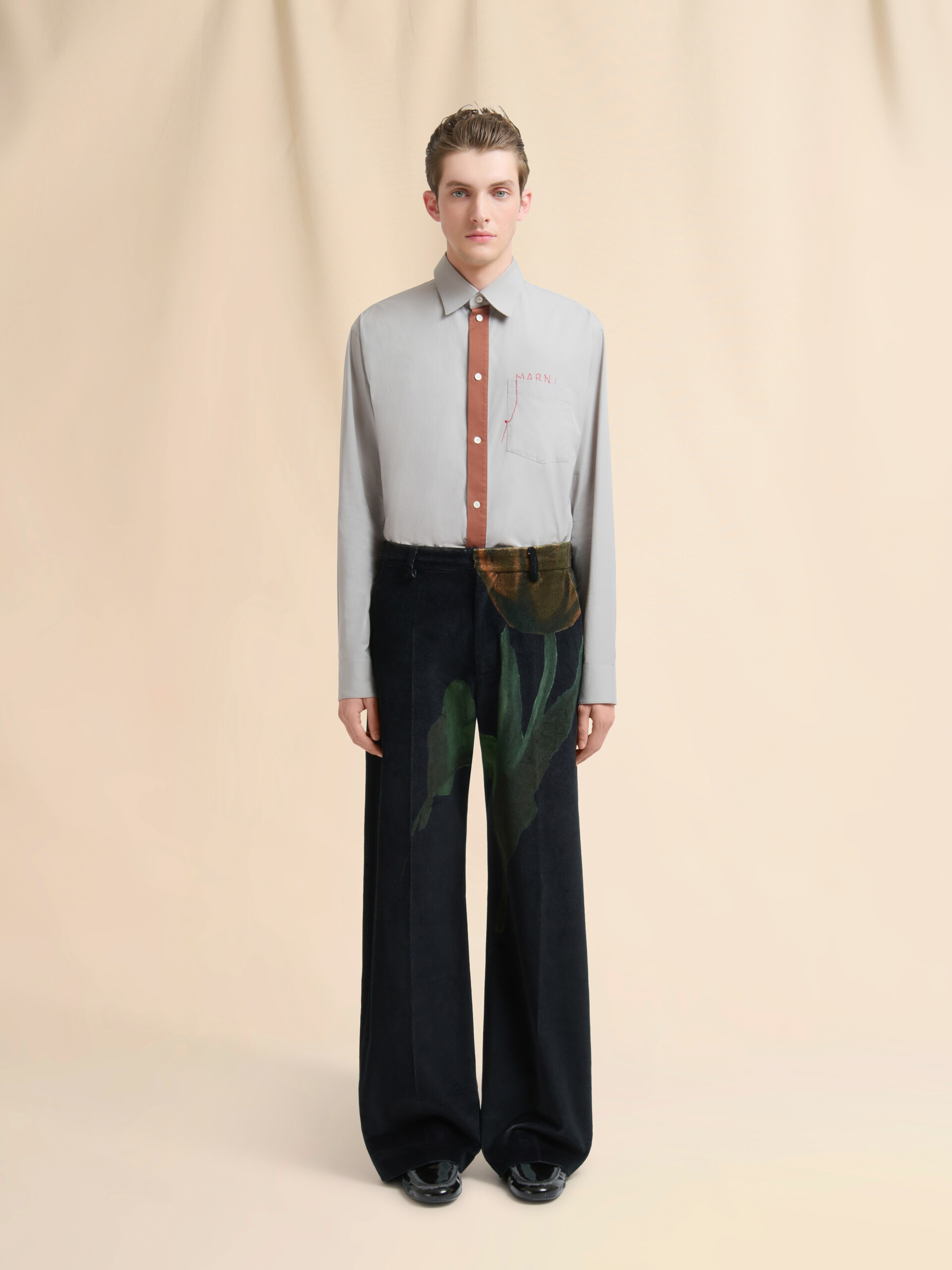 Black velvet trousers with tulip print - Pants - Image 2