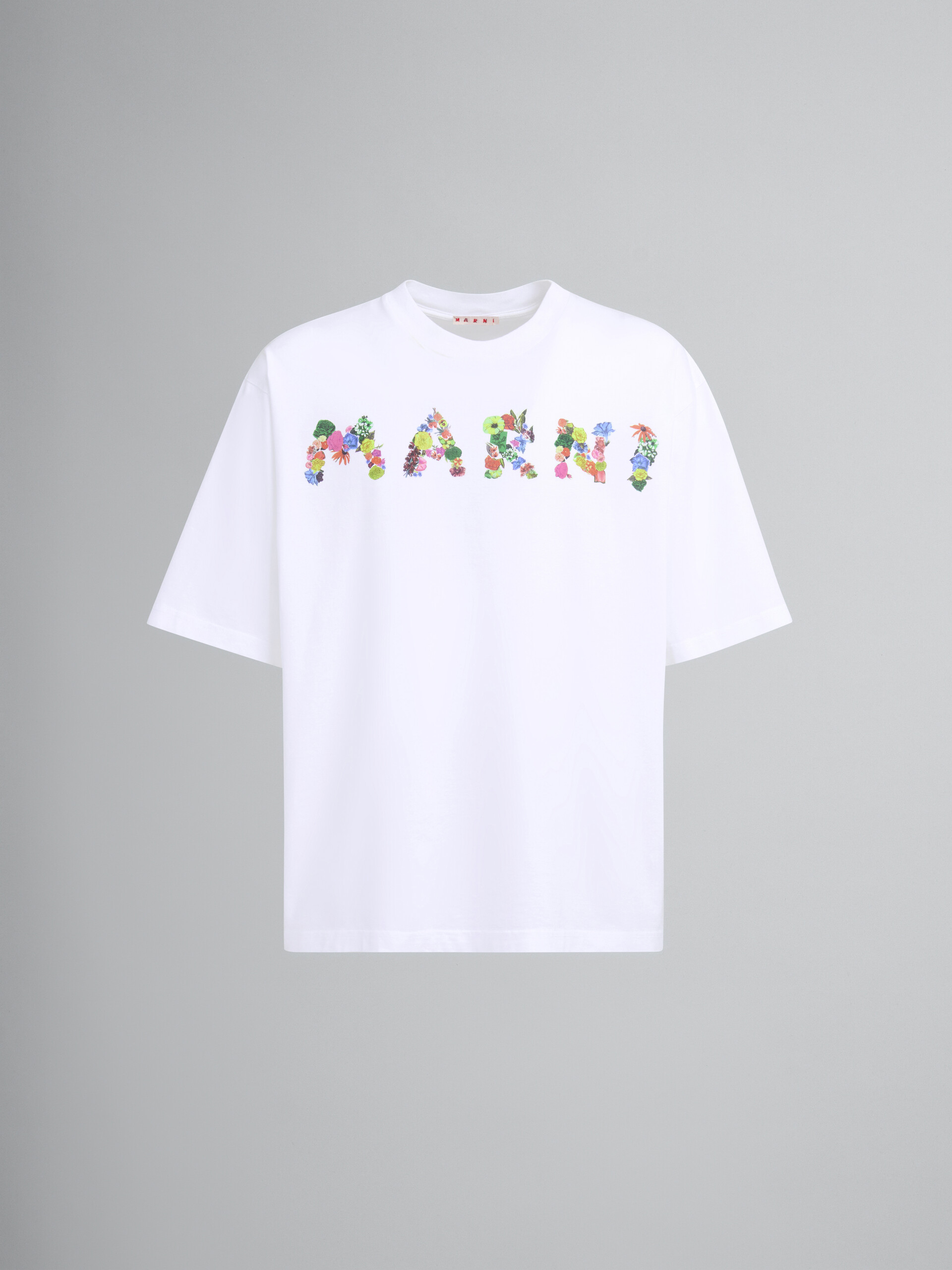 White cotton T-shirt with bouquet Marni logo - T-shirts - Image 1